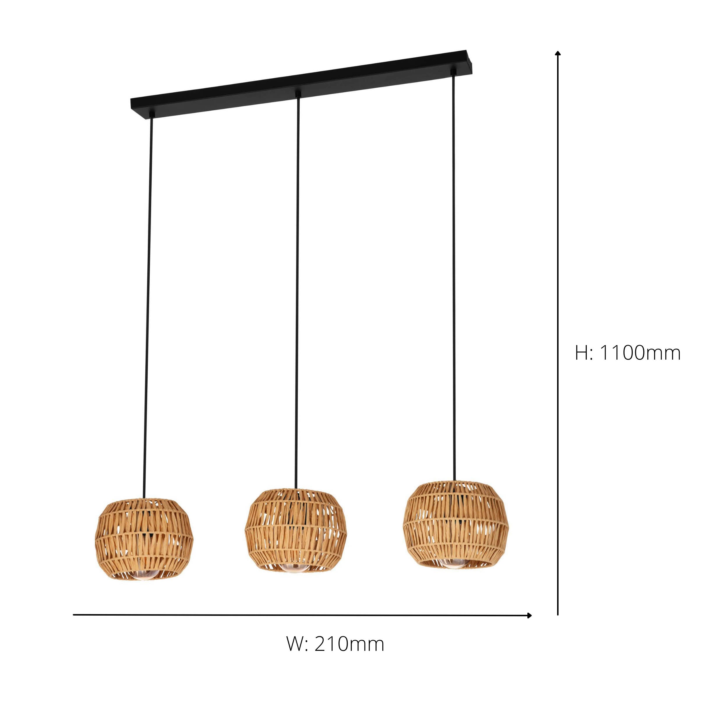 EGLO Sheldon 3 Light Pendant Triple Rope Globe Pendant Light for Dining or Kitchen