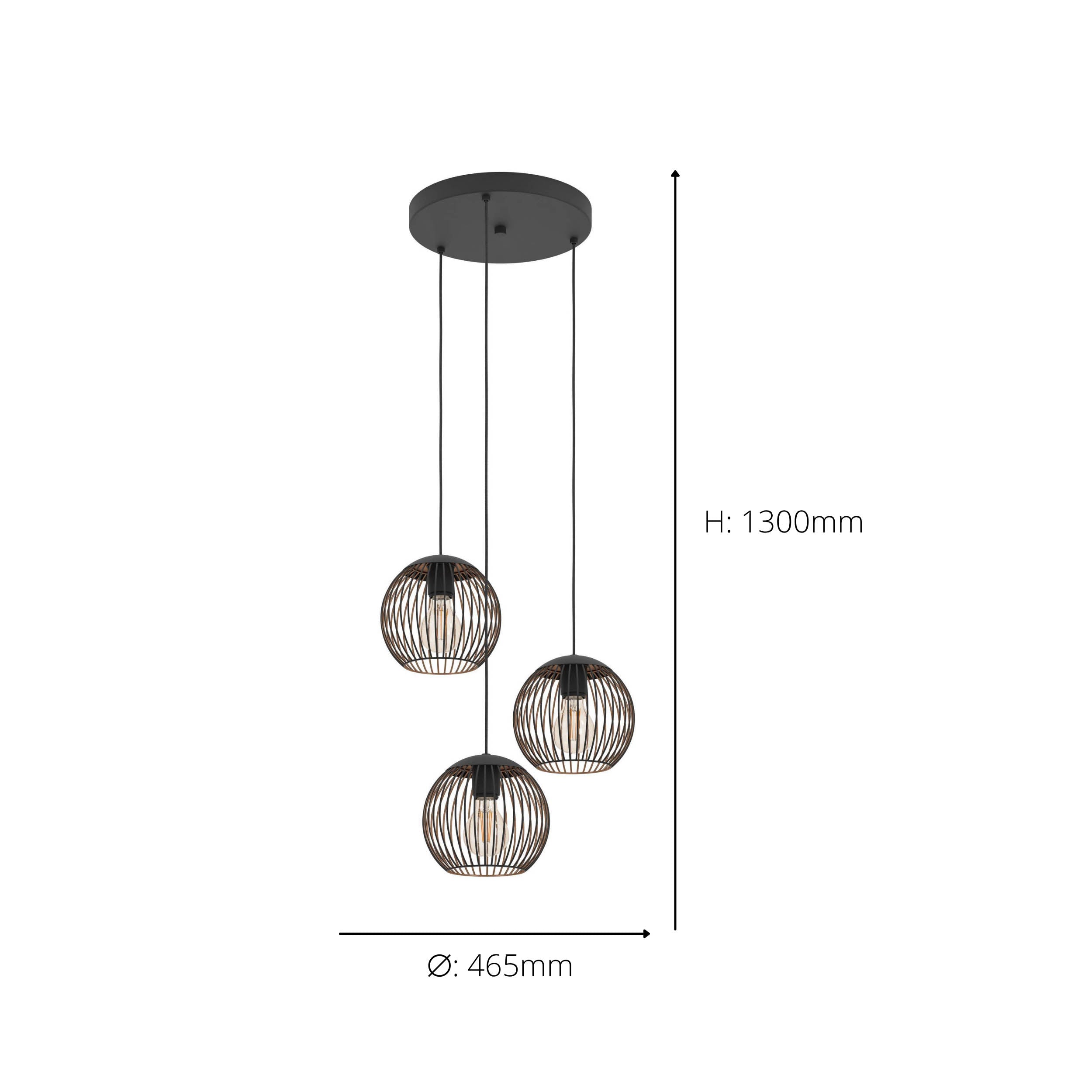 EGLO Almanzora Pendant Light Black Copper 32 cm Triple Shade E27 Hanging Light for Living Rooms 901871