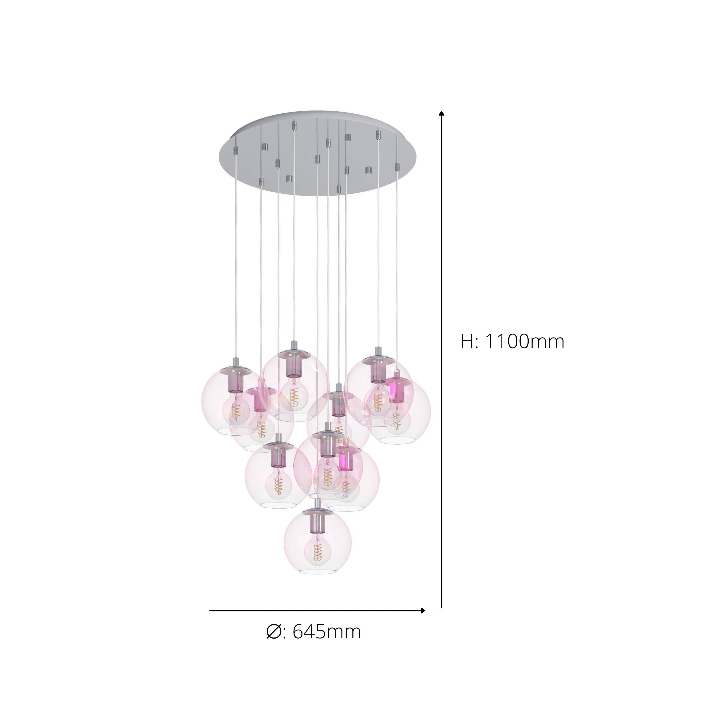 EGLO Ariscani 2 Pendant Light Chrome 10 Globe Multi Globe Iridescent Pendant Light with E27