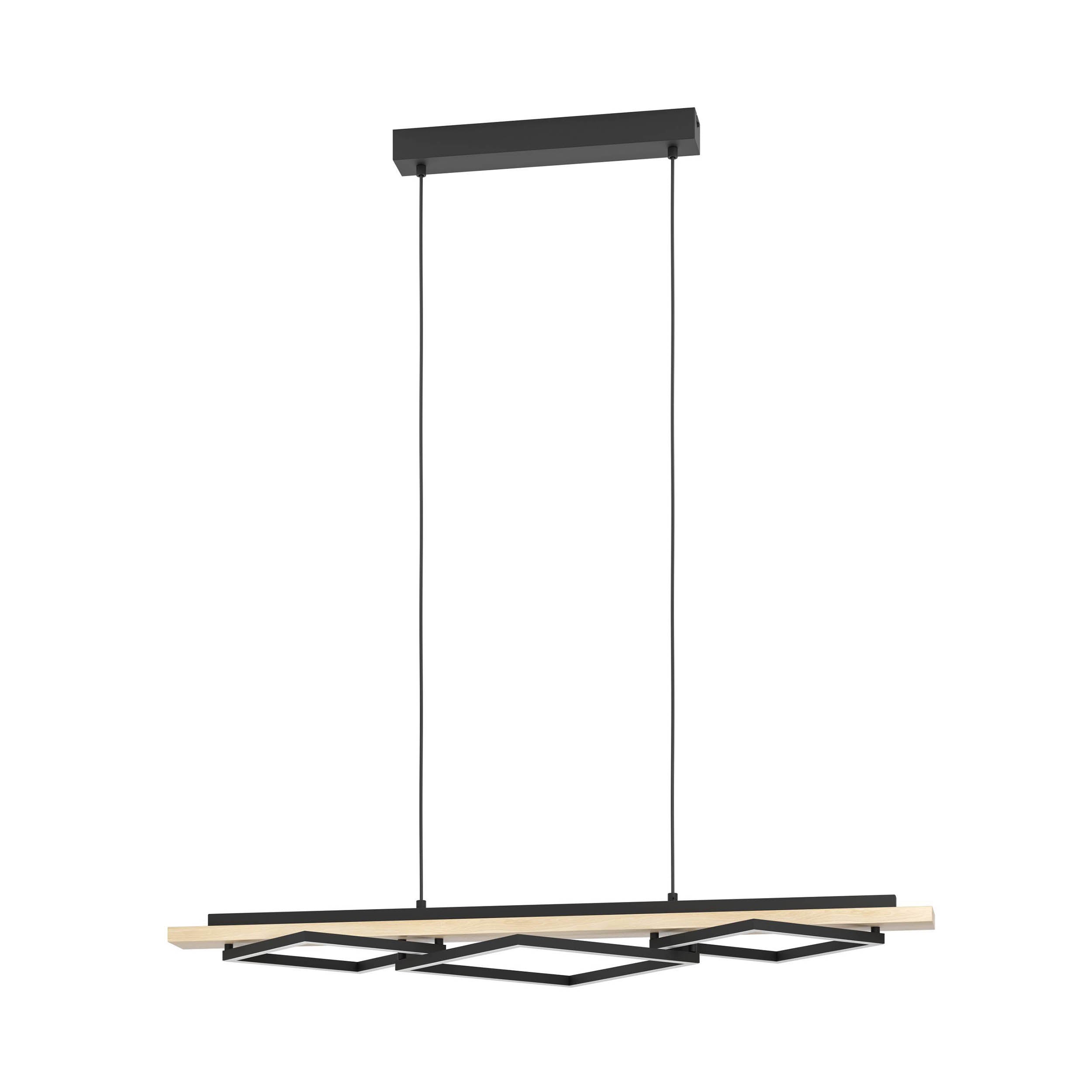 EGLO Boyal Pendant Light Wood Black 2 Frame Elongated LED Pendant with Rustic Wood and Black Metal