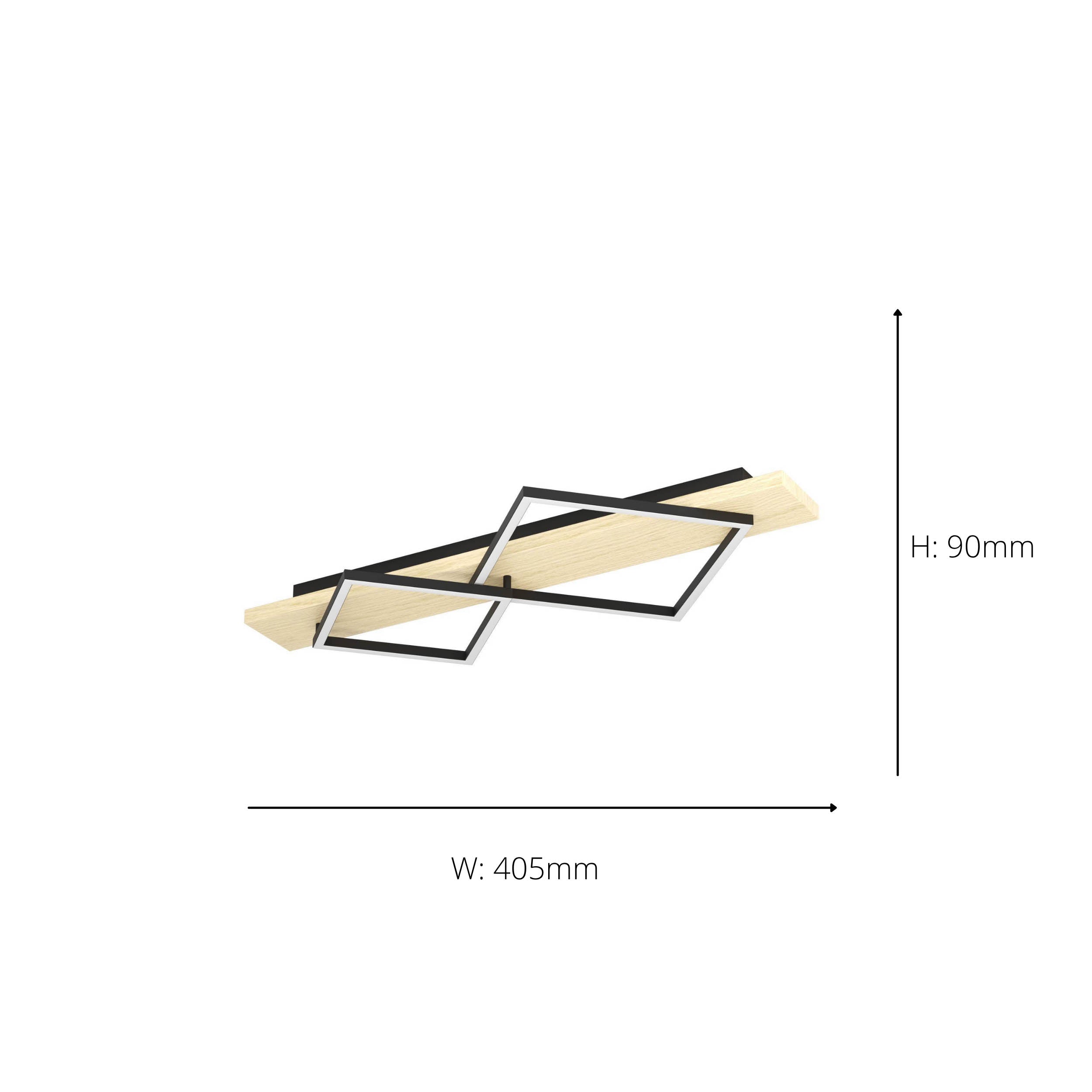 EGLO Boyal Ceiling Light Wood Black 2 Frame LED Ceiling Light with Intersecting Frames and Rustic Wood