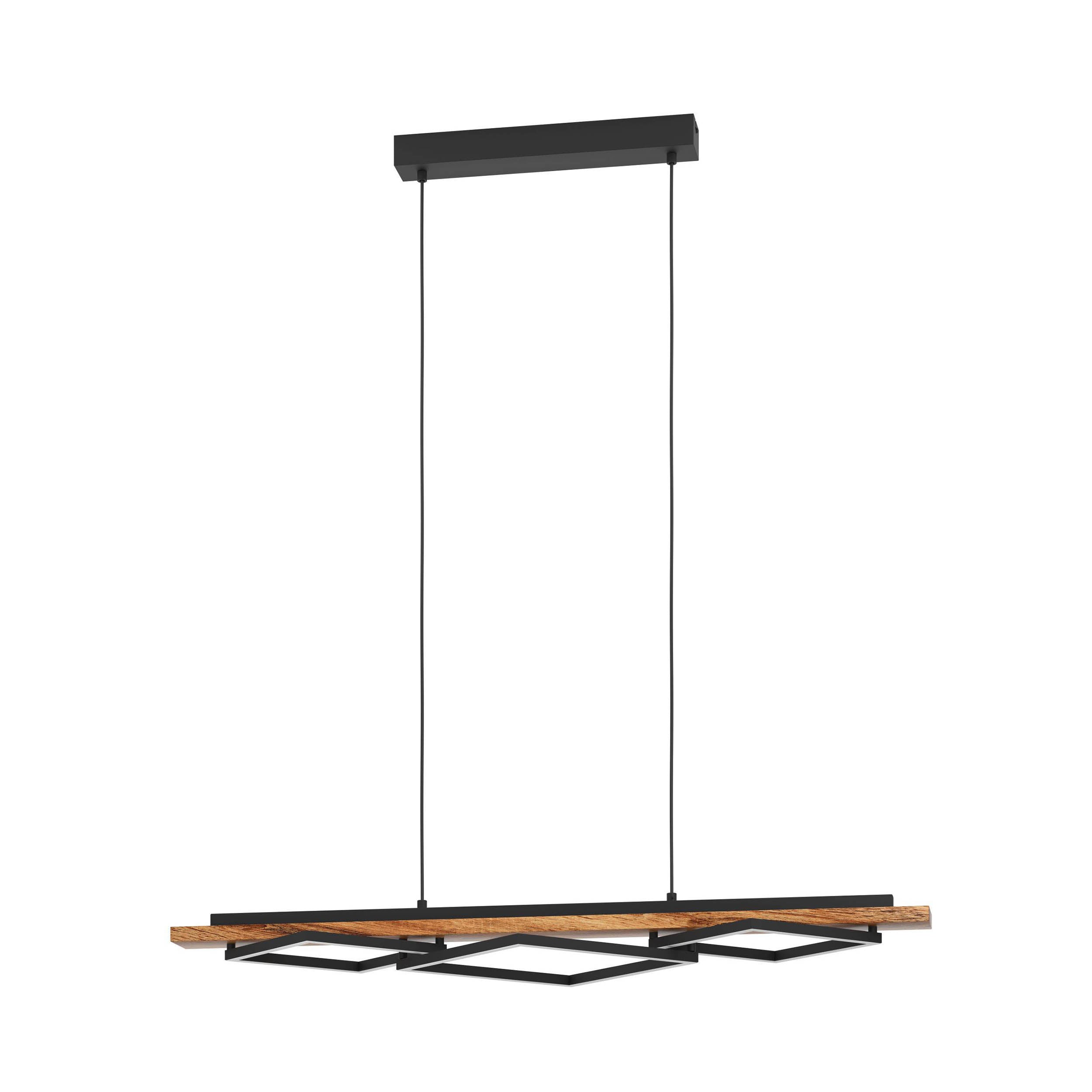 EGLO Boyal Pendant Light Wood Black 3 Frame Elongated LED Pendant with Rustic Wood and Black Metal