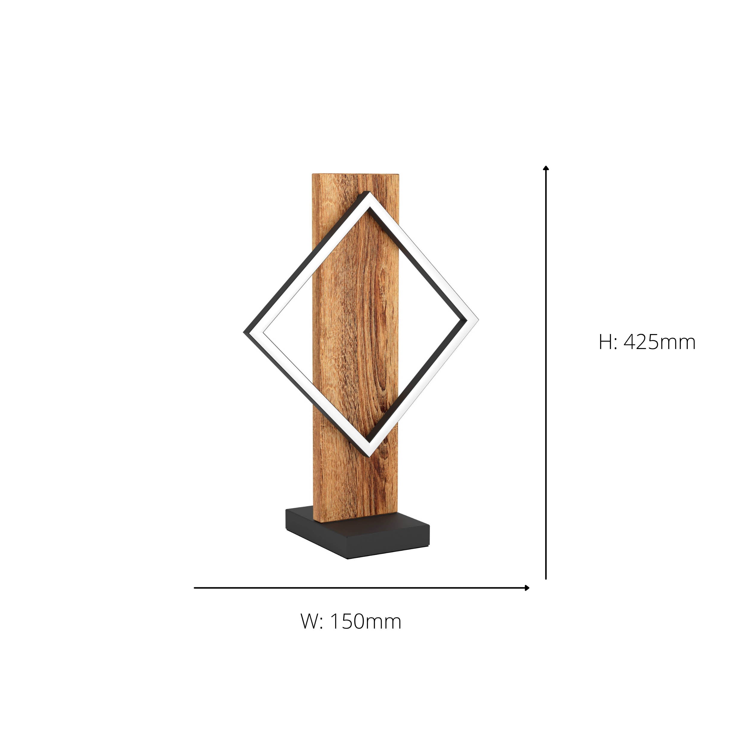 EGLO Boyal Table Lamp Wood Black 1 Frame  LED Table Lamp with Rustic Wood Panel
