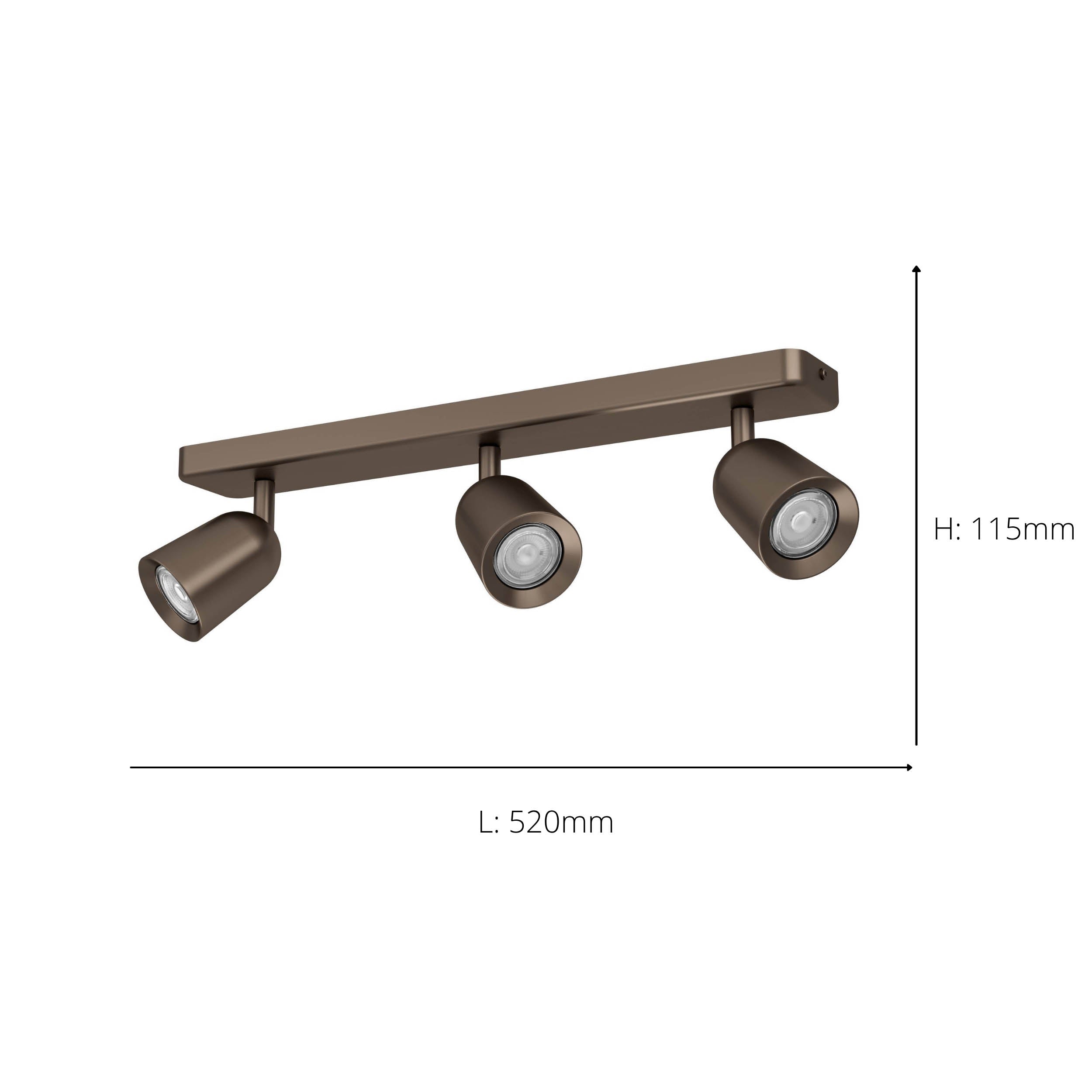 EGLO Camaldoli Dark Bronze Steel LED Triple Ceiling Spotlight