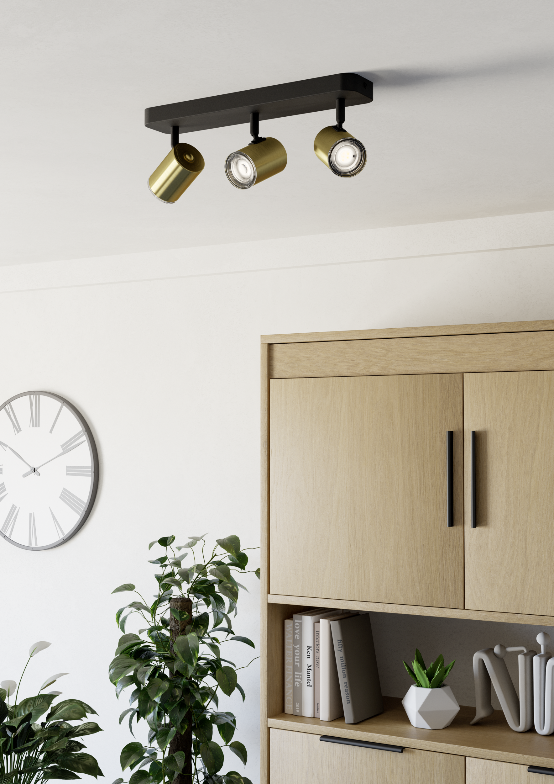 EGLO Consuma 1 Black & Brushed Brass Steel Triple LED Bathroom Spotlight