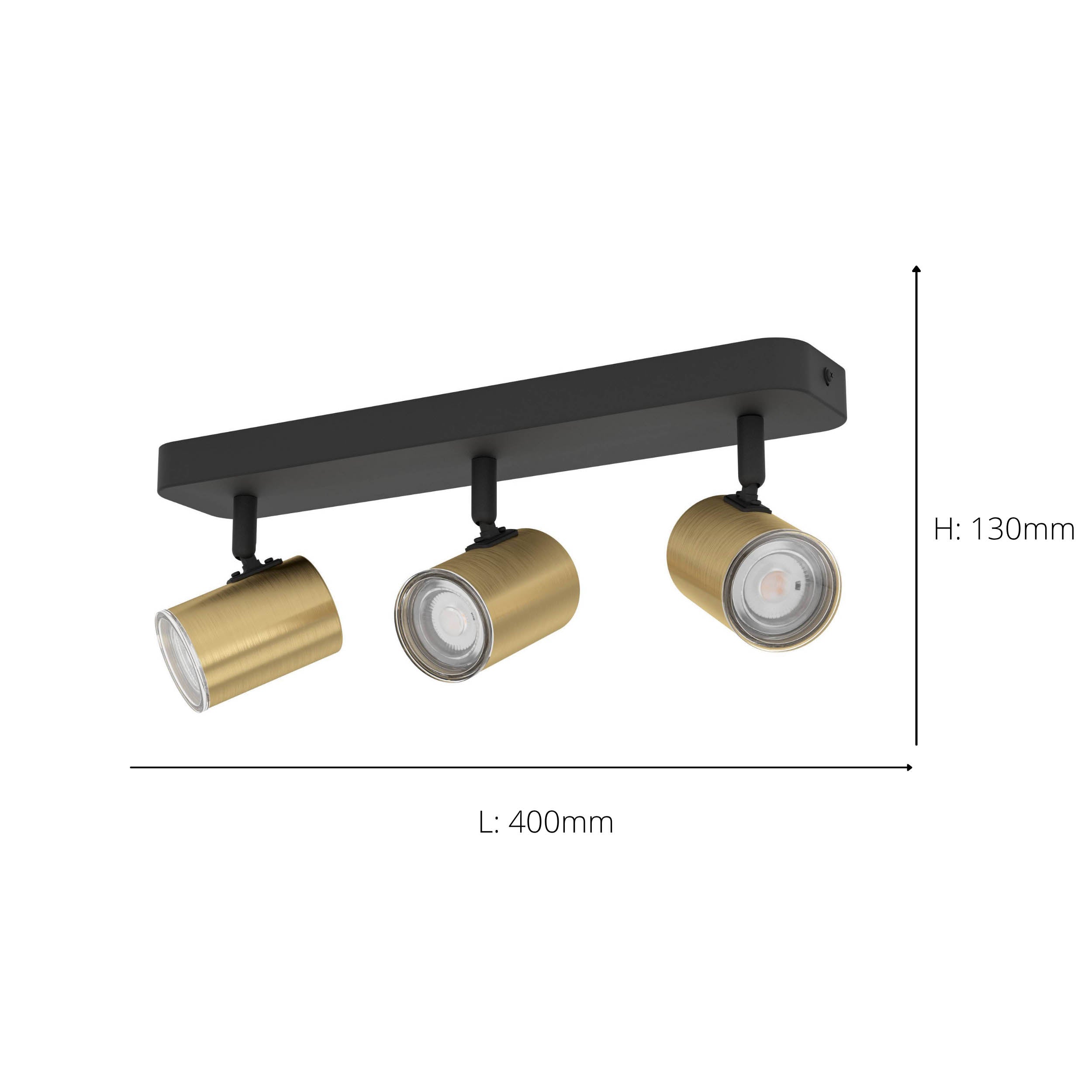 EGLO Consuma 1 Black & Brushed Brass Steel Triple LED Bathroom Spotlight