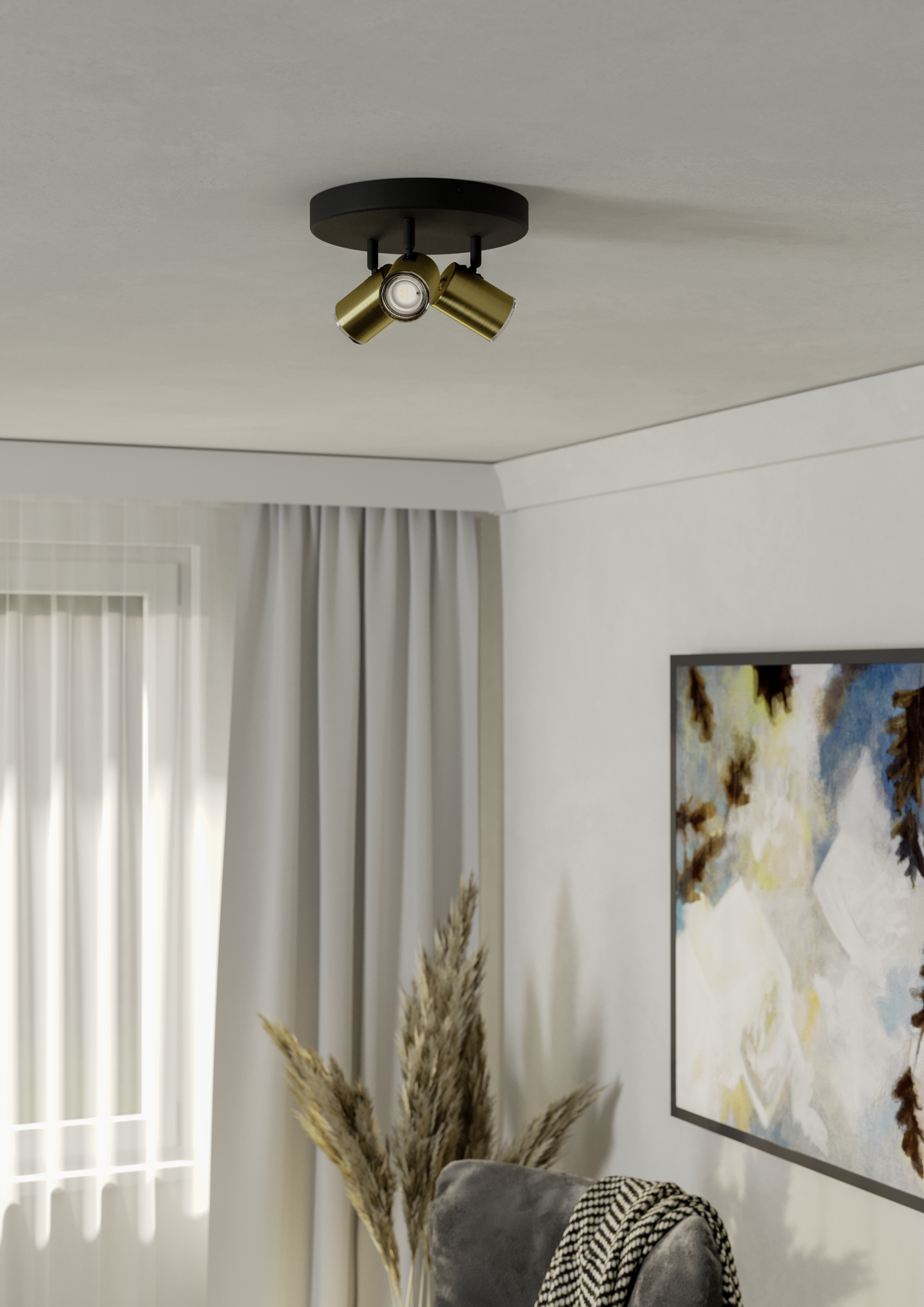 EGLO Consuma 1 Black & Brushed Brass Steel Triple LED Round Bathroom Spotlight