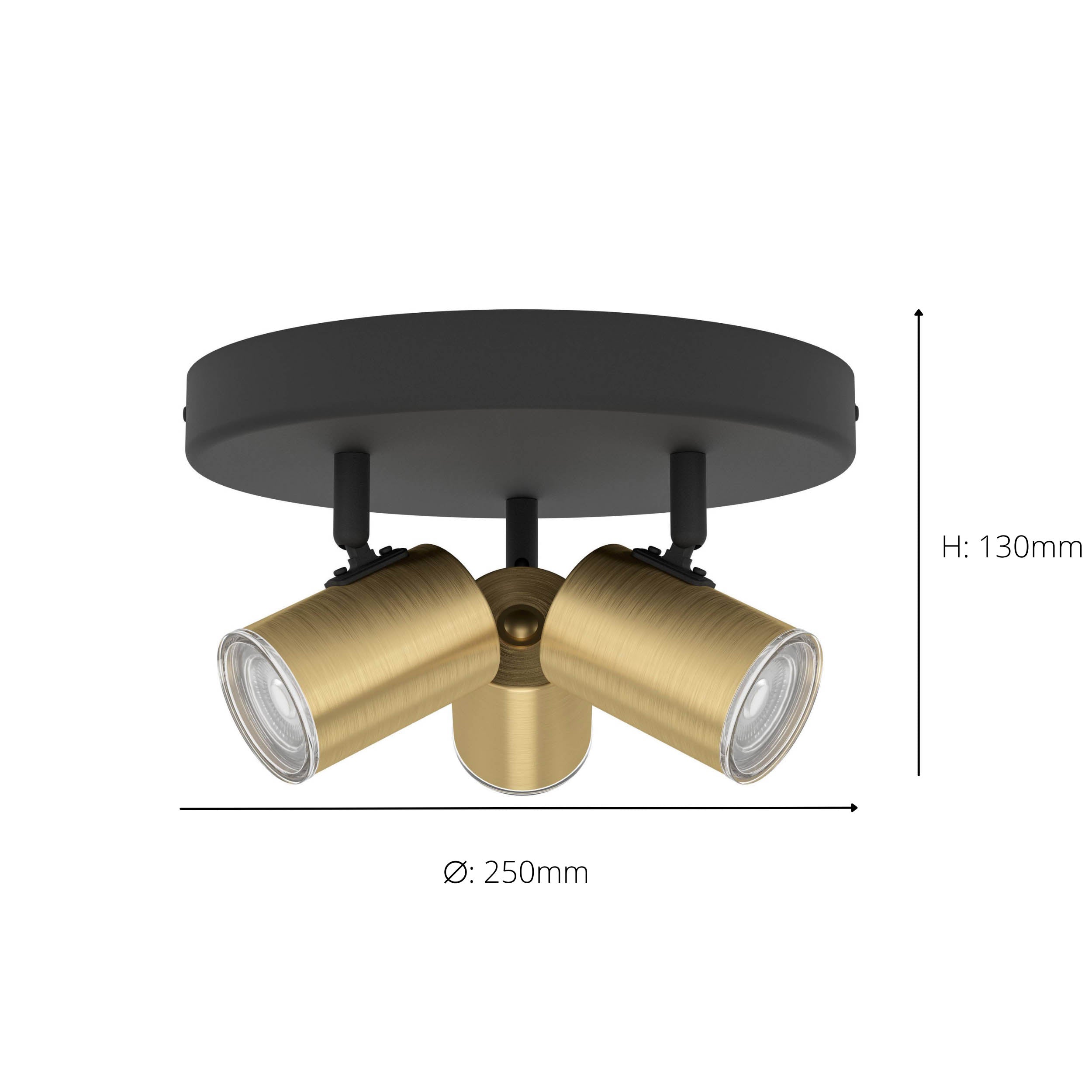 EGLO Consuma 1 Black & Brushed Brass Steel Triple LED Round Bathroom Spotlight