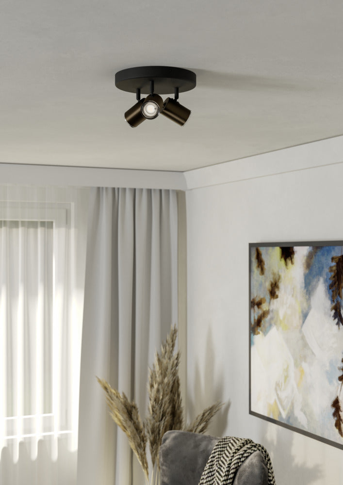 EGLO Consuma 1 Black & Bronze Triple LED Round Bathroom Spotlight