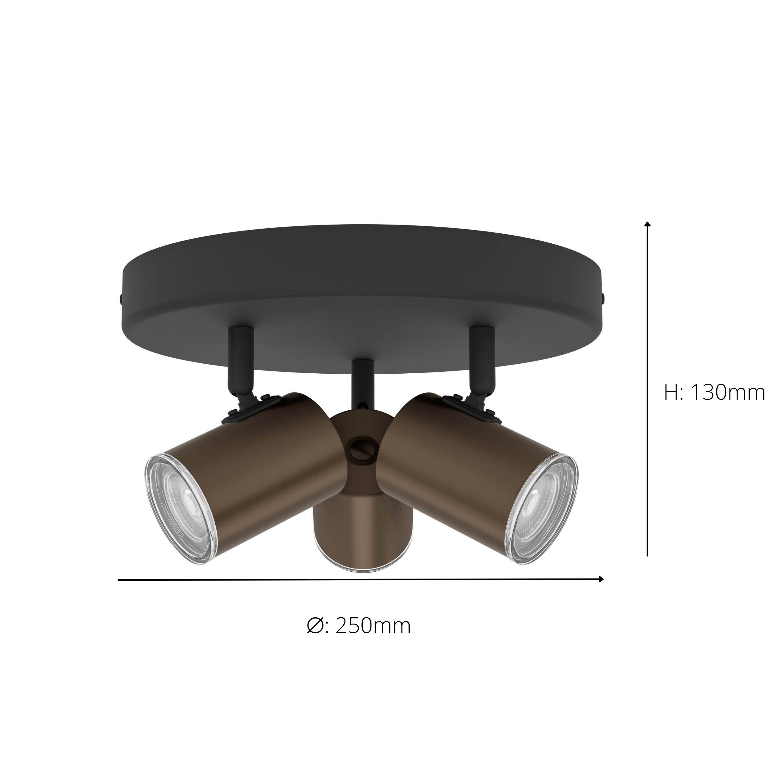 EGLO Consuma 1 Black & Bronze Triple LED Round Bathroom Spotlight