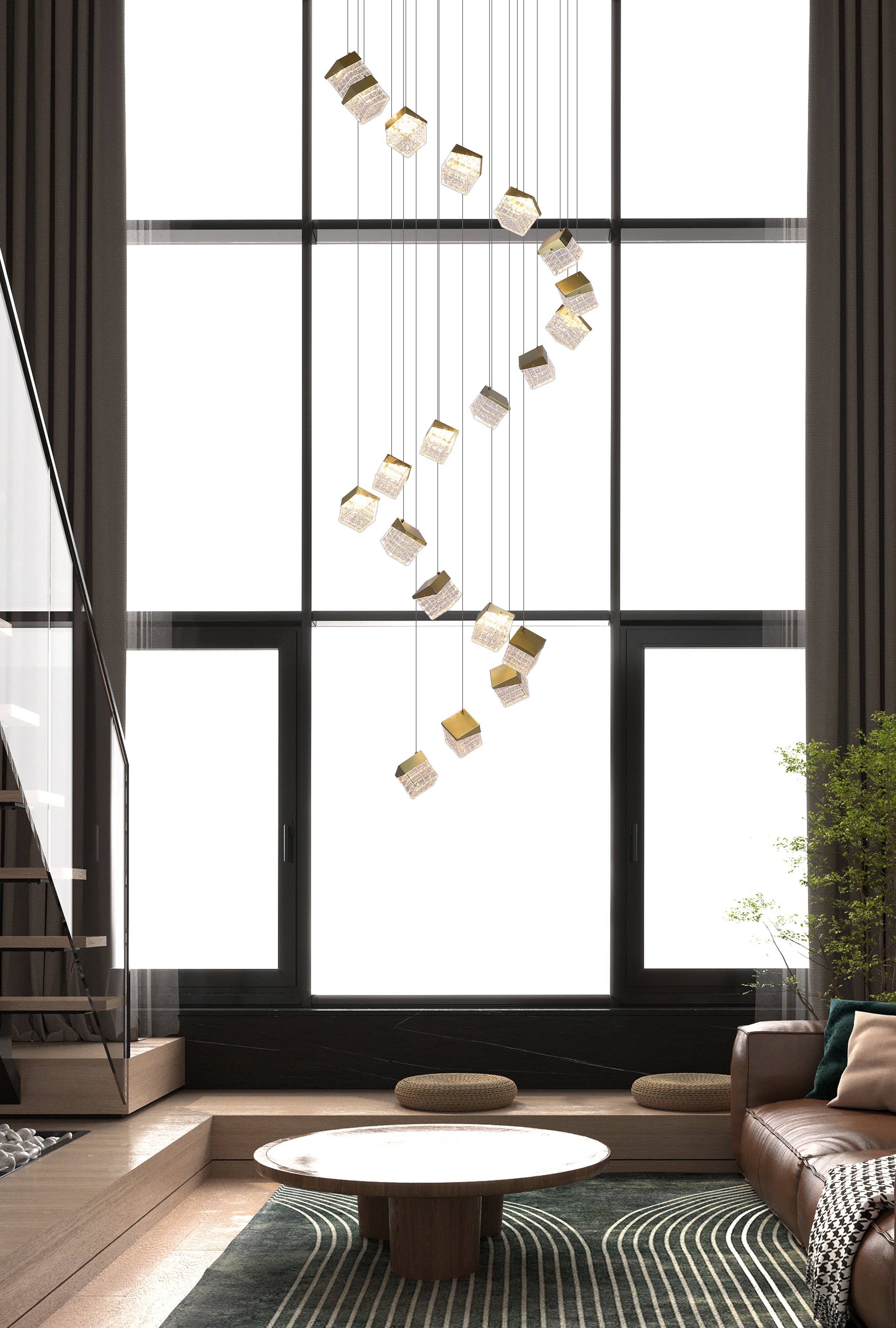 Cuboid 20Lt LED Multi Drop Pendant