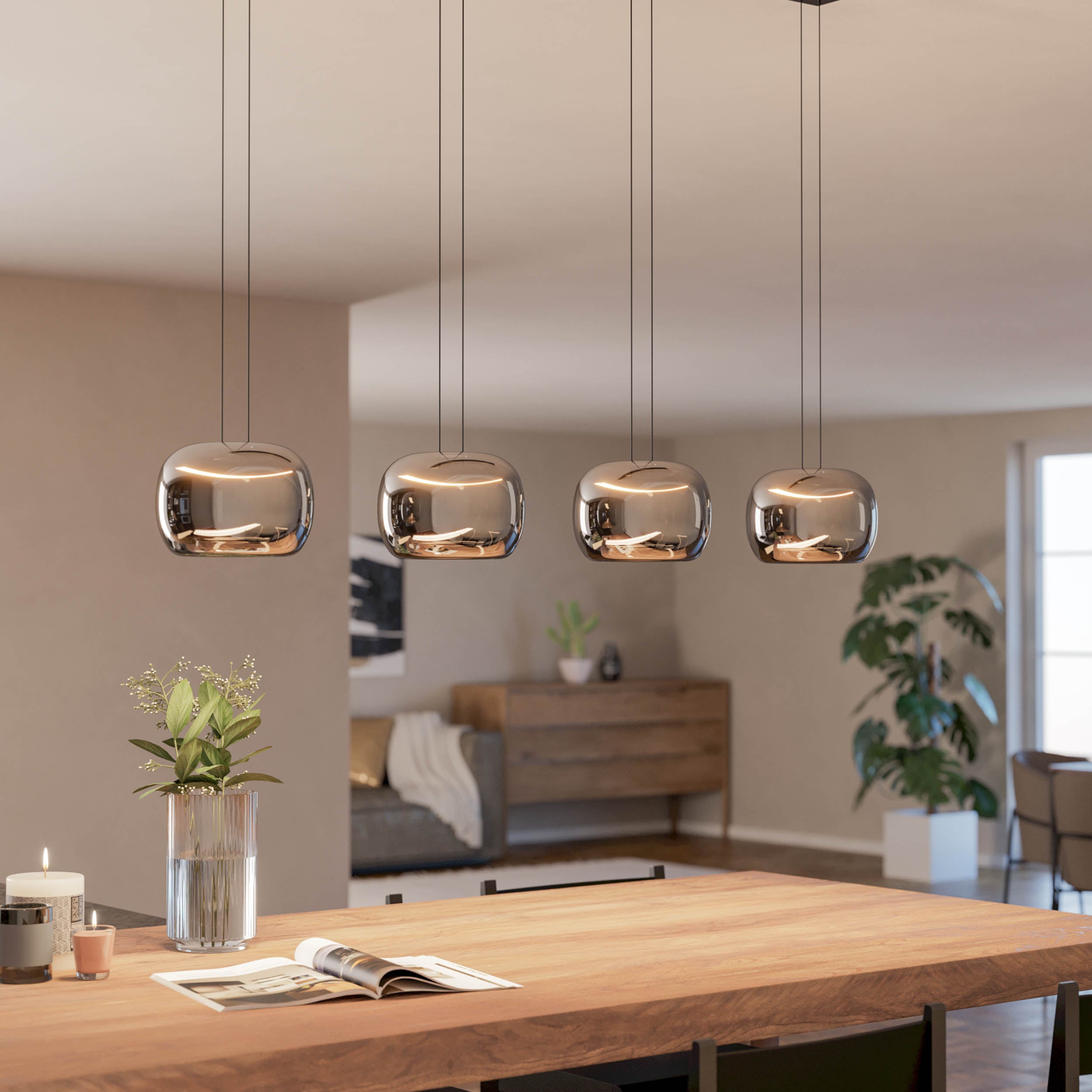 EGLO Hortunas Linear Pendant Refined Black Fumed Glass LED Hanging Light