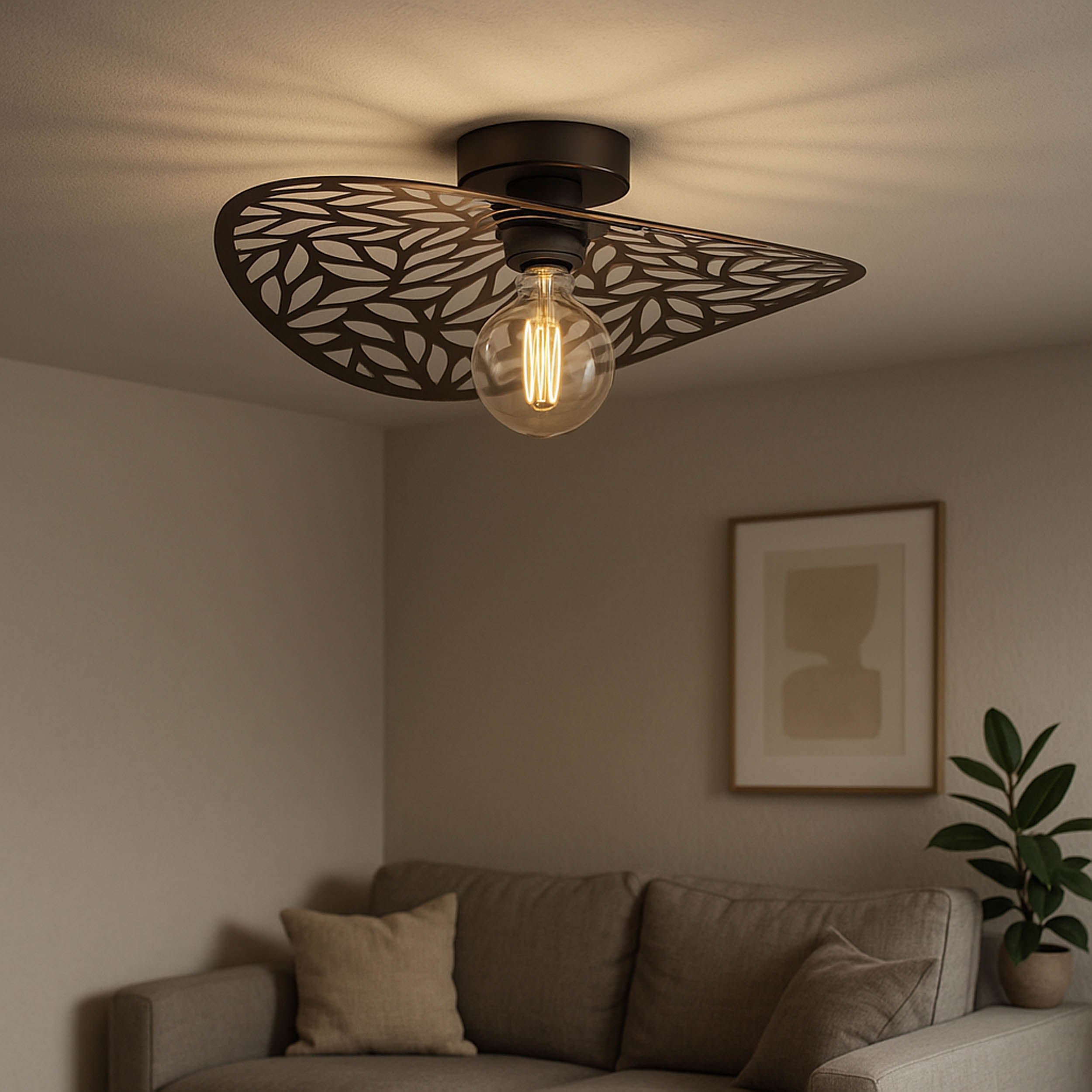 EGLO Swaby Ceiling Rustic Leaf Cut Steel Ceiling Light
