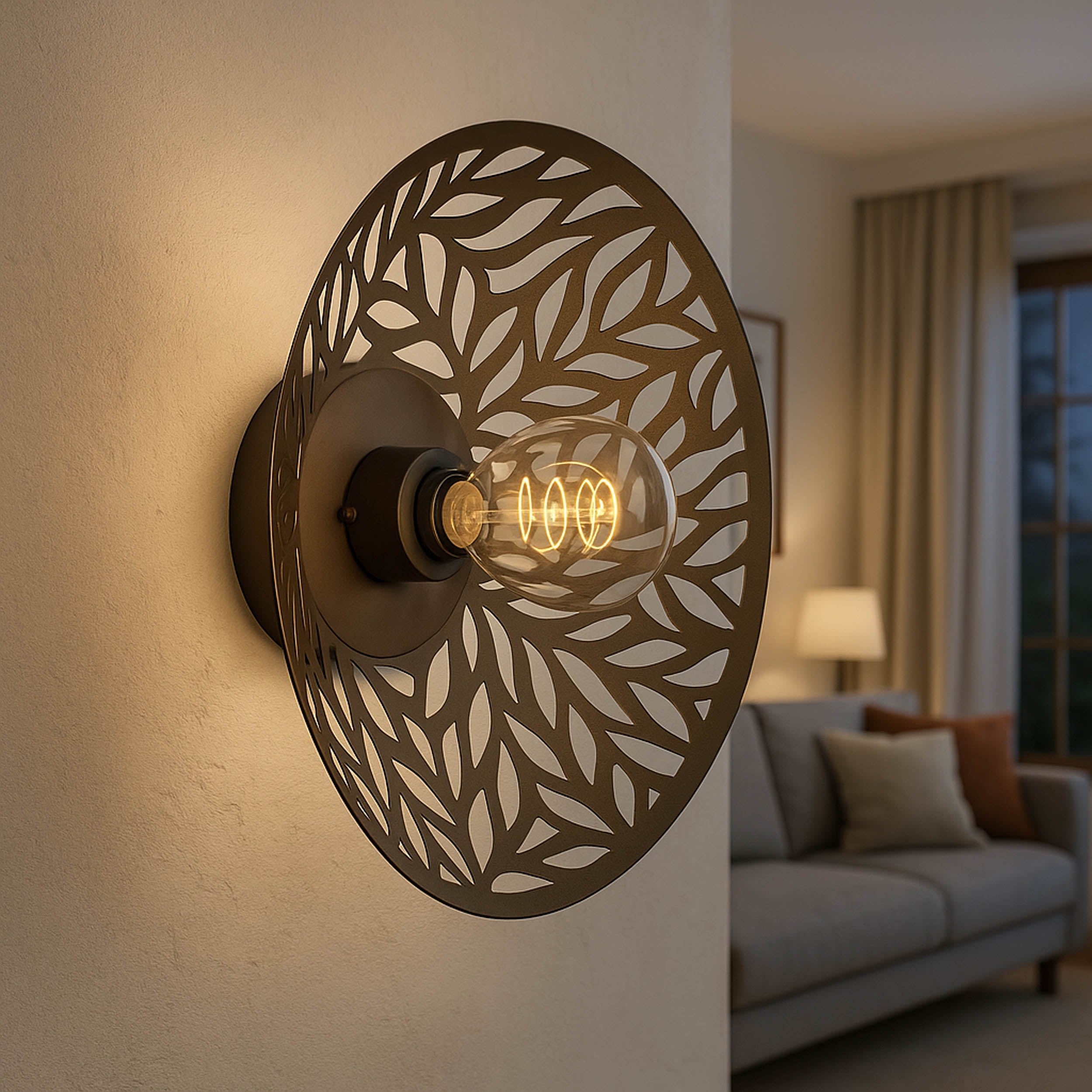 EGLO Swaby Decorative Leaf Cut Wall Light in Dark Brown