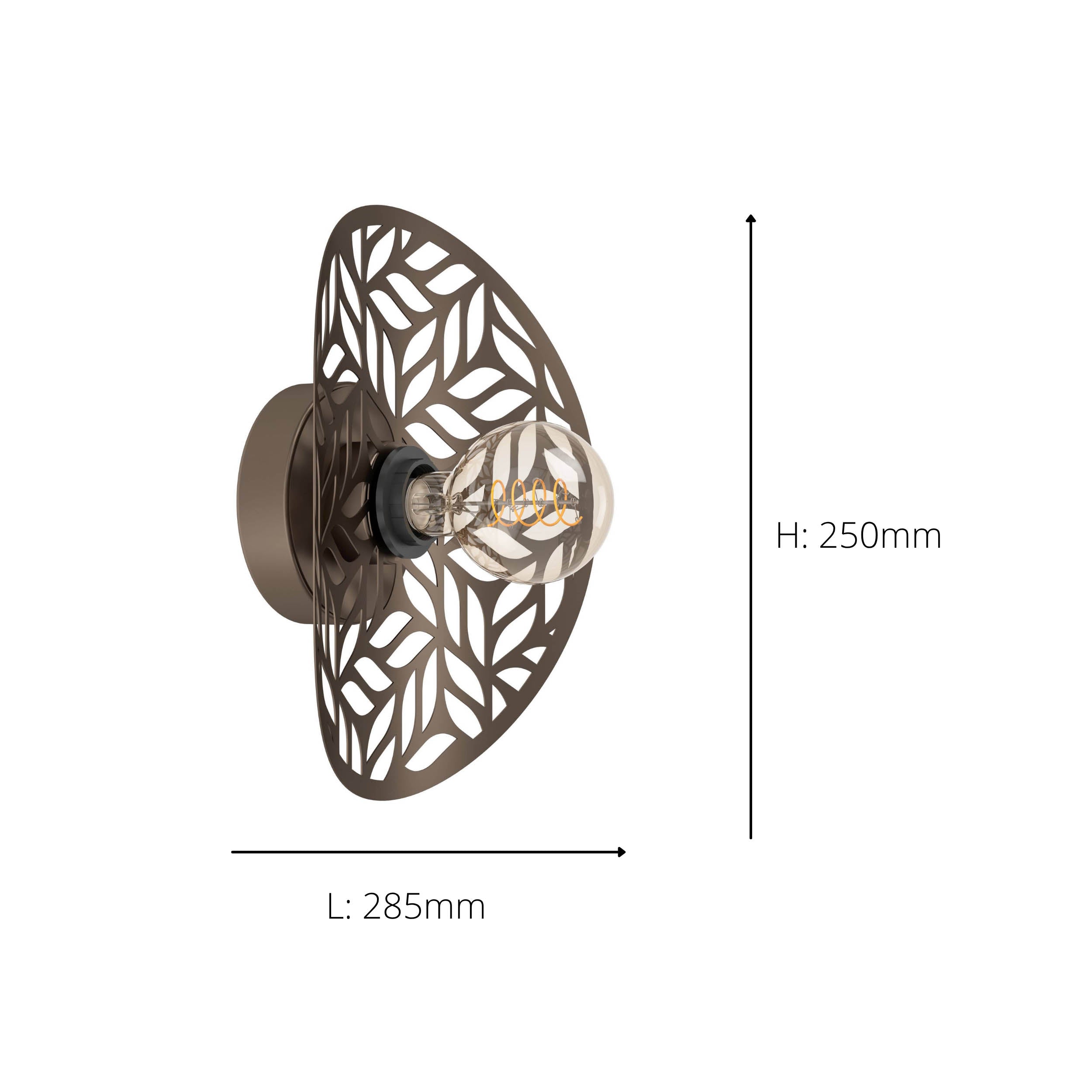 EGLO Swaby Decorative Leaf Cut Wall Light in Dark Brown