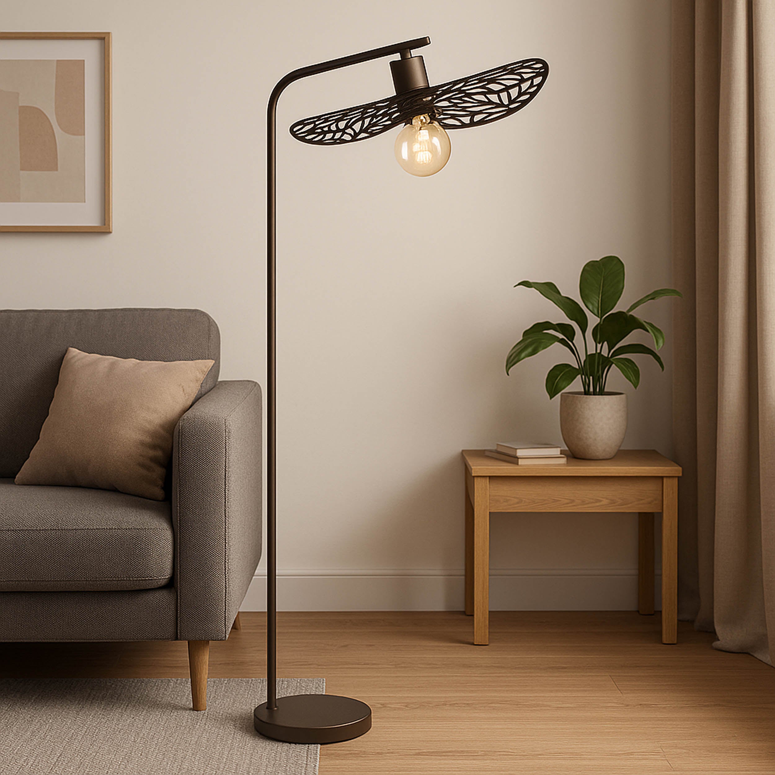 EGLO Swaby Brushed Bronze Leaf Pattern Floor Lamp