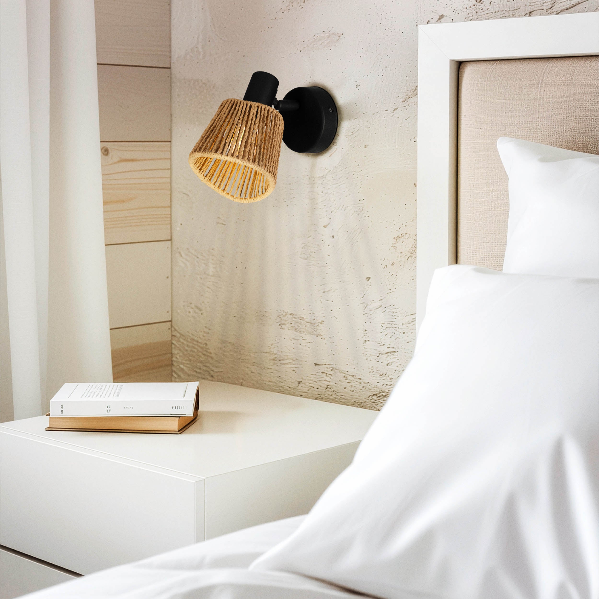 EGLO Keelby Natural Paper Rope Wall Light with Adjustable Head