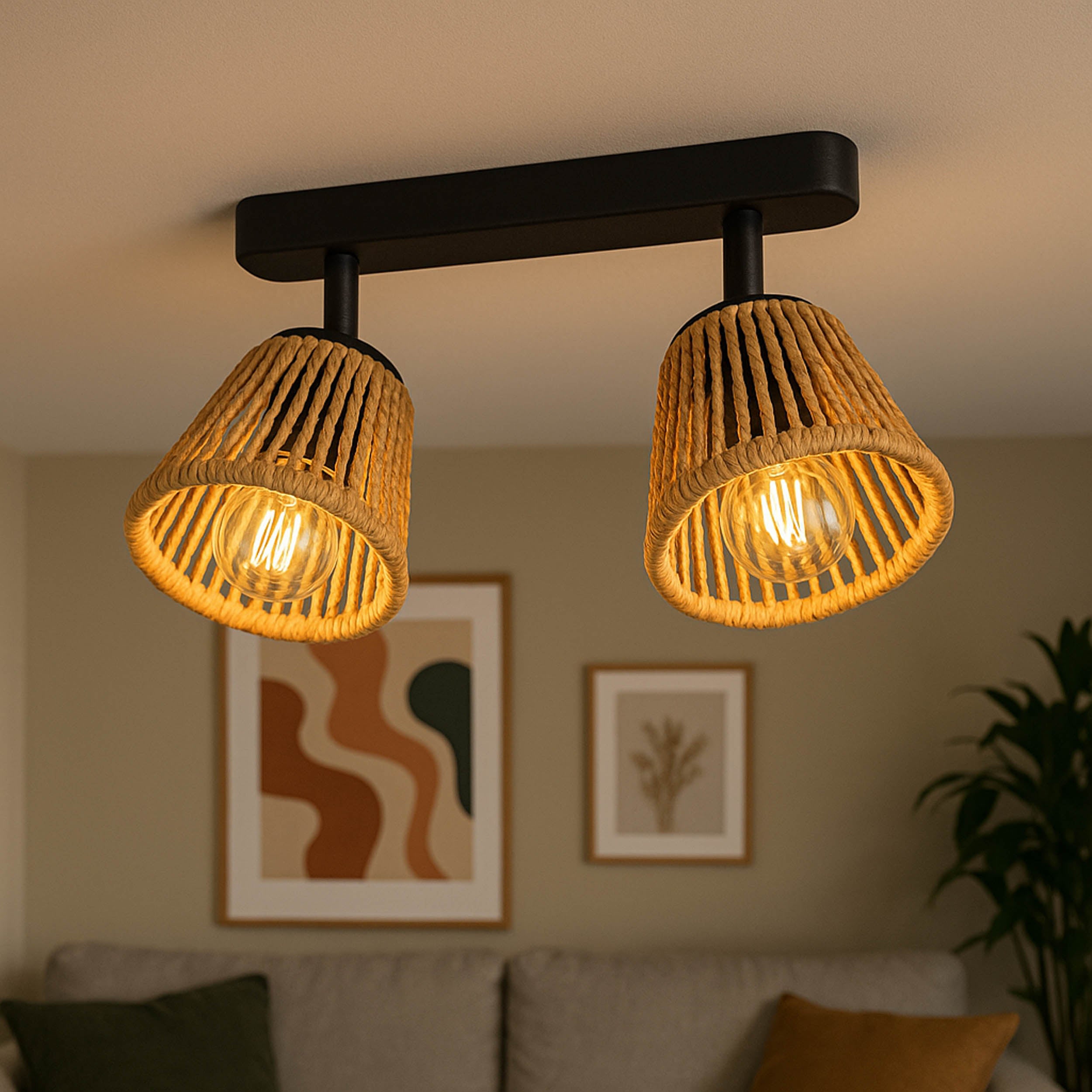 EGLO Keelby Dual Paper Rope Ceiling Light with Adjustable Shades