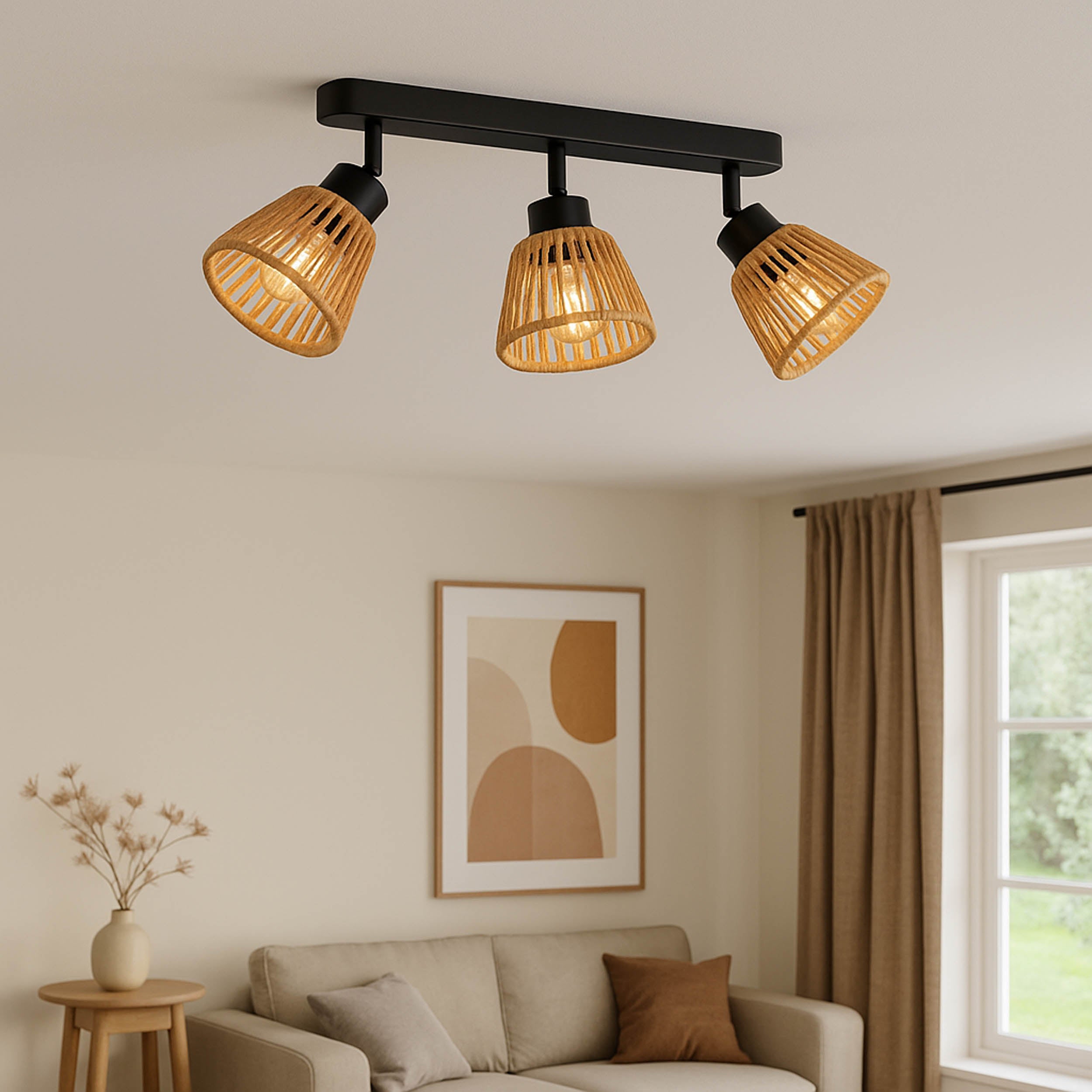 EGLO Keelby Triple Paper Rope Ceiling Light in Natural Finish