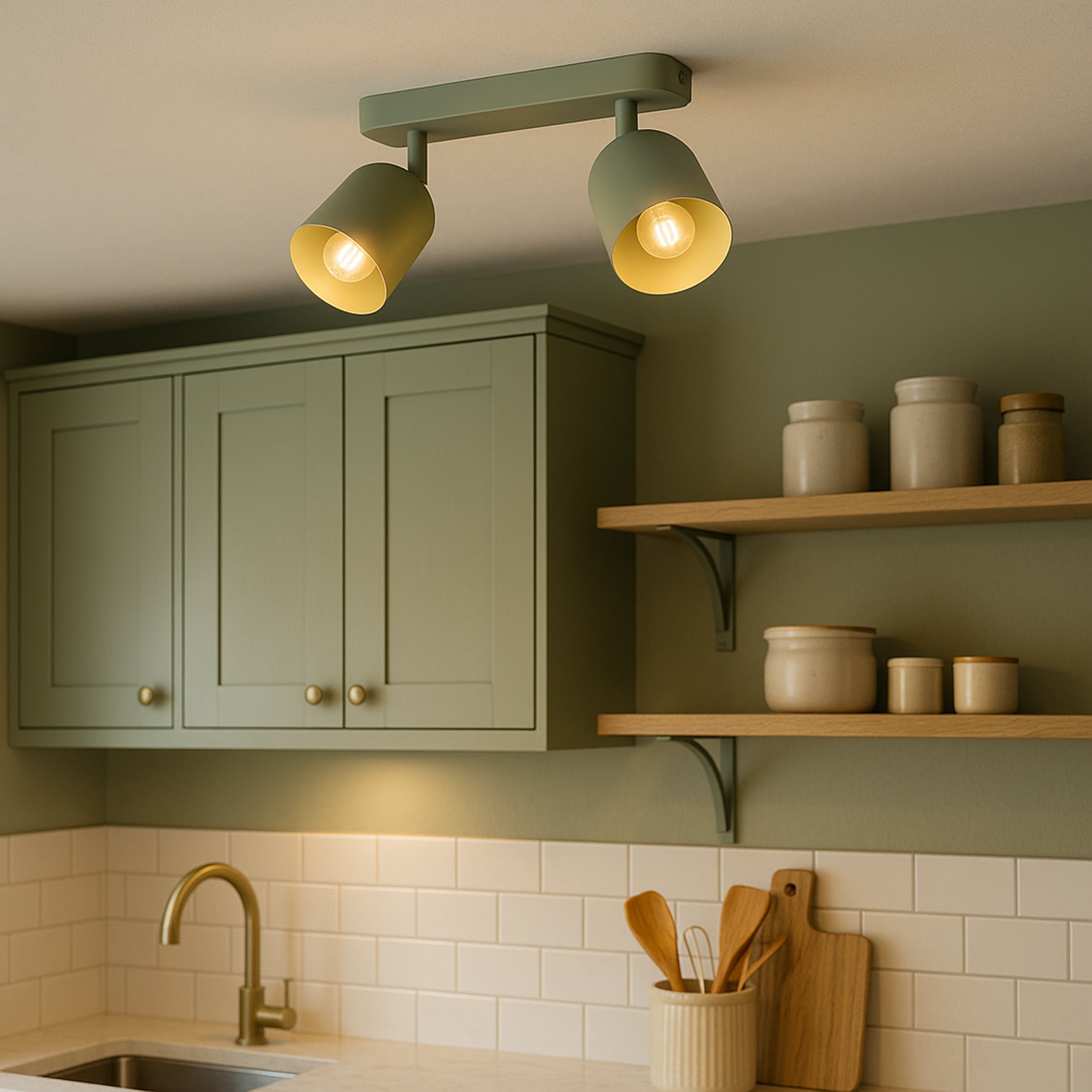 EGLO Tilston Steel Minimalist Dual Ceiling Spotlight, Green