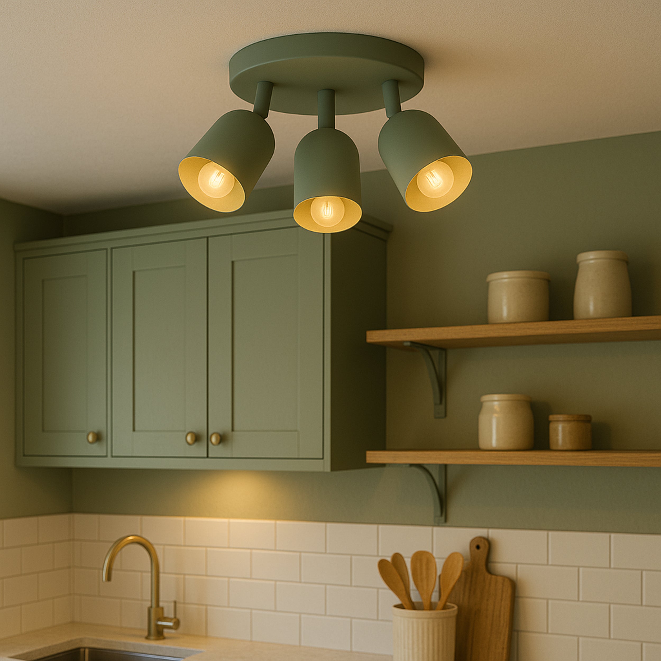 EGLO Tilston Steel Minimalist Triple Ceiling Spotlight, Green