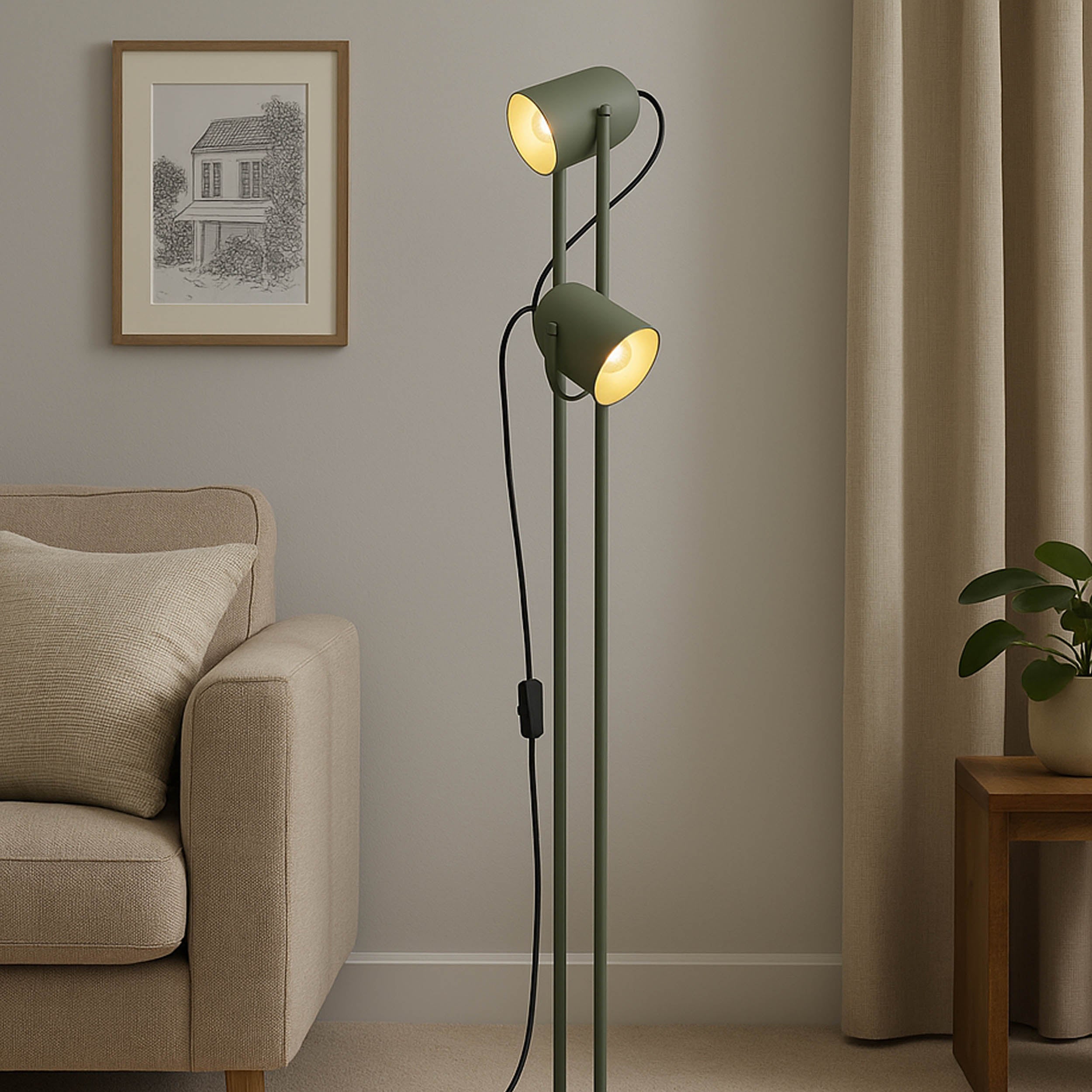 EGLO Tilston Matte Green Dual Spotlight Floor Lamp
