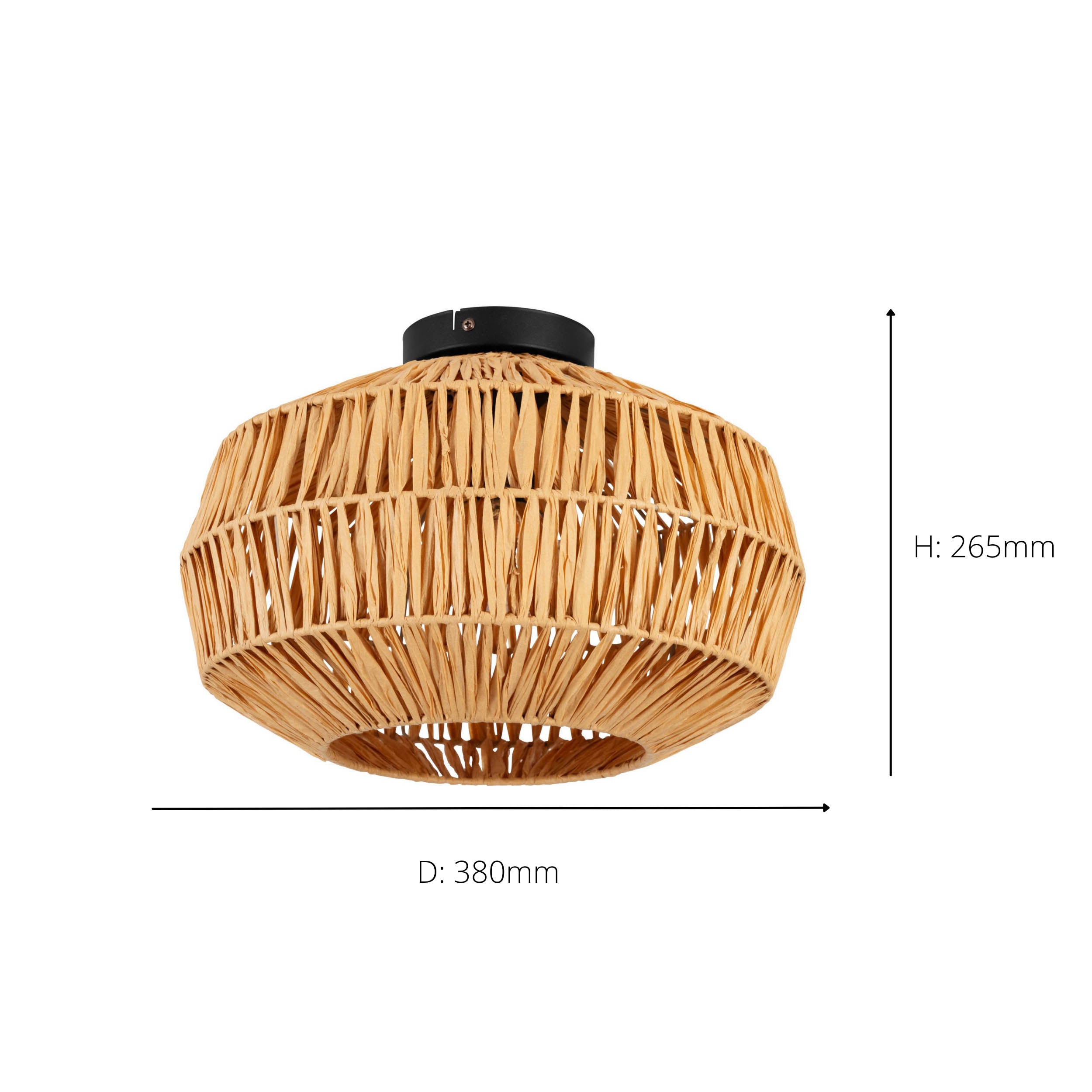EGLO Sheldon Ceiling Natural Rope Ceiling Light with Black Metal Contrast