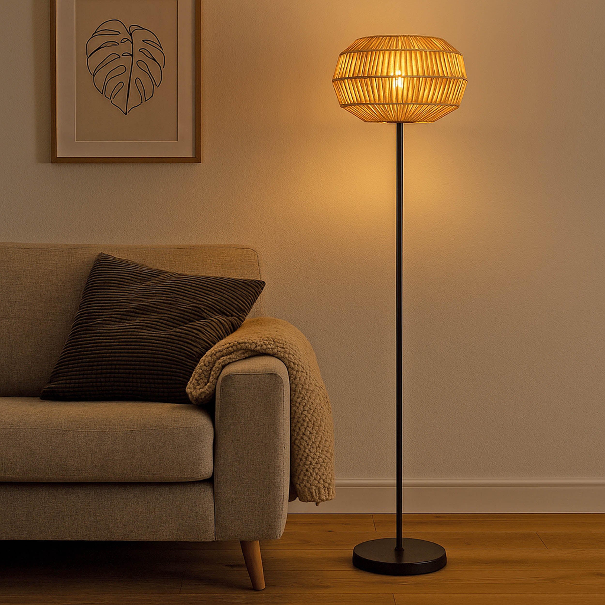 EGLO Sheldon Floor Natural Rope Floor Lamp with Black Frame