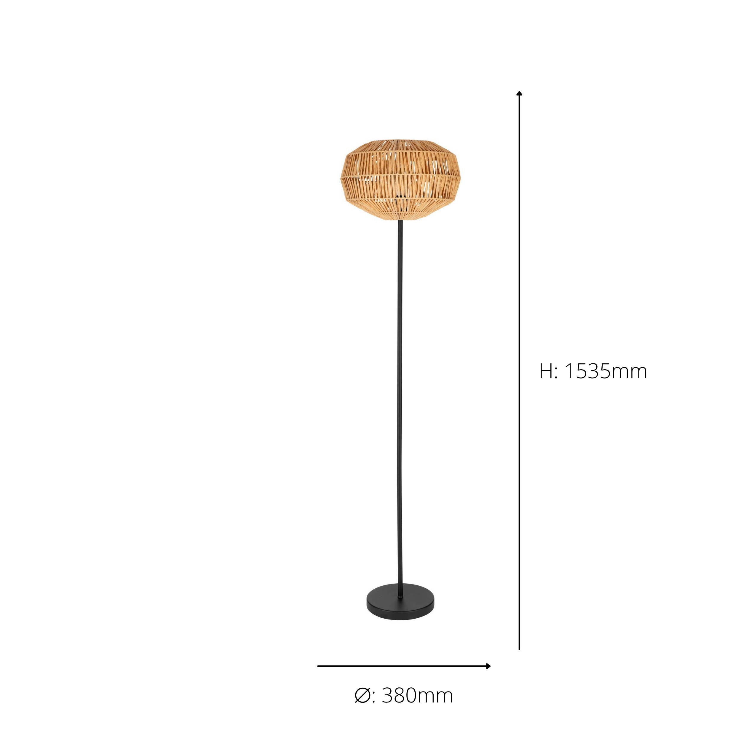 EGLO Sheldon Floor Natural Rope Floor Lamp with Black Frame