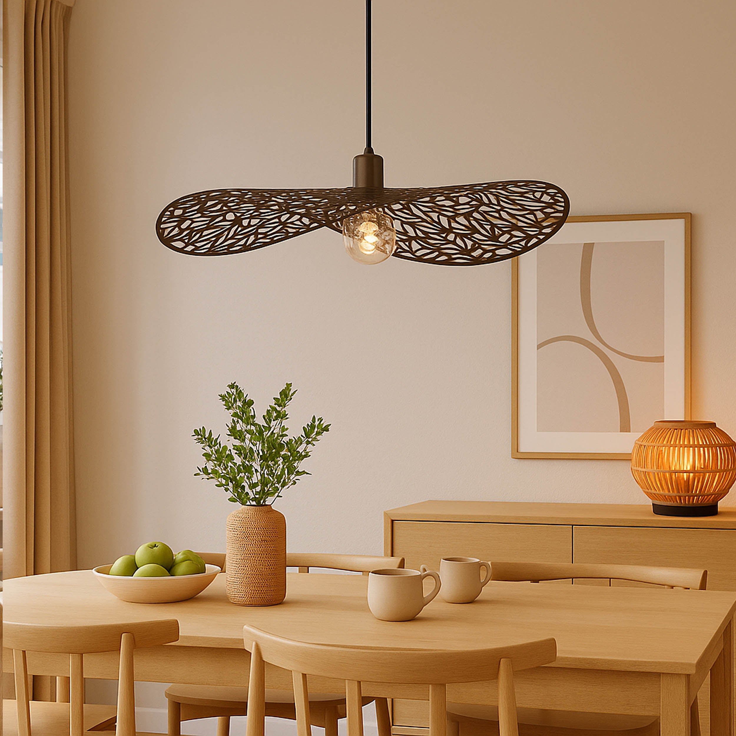 EGLO Swaby Pendant Brushed Bronze Leaf Pattern Pendant Light