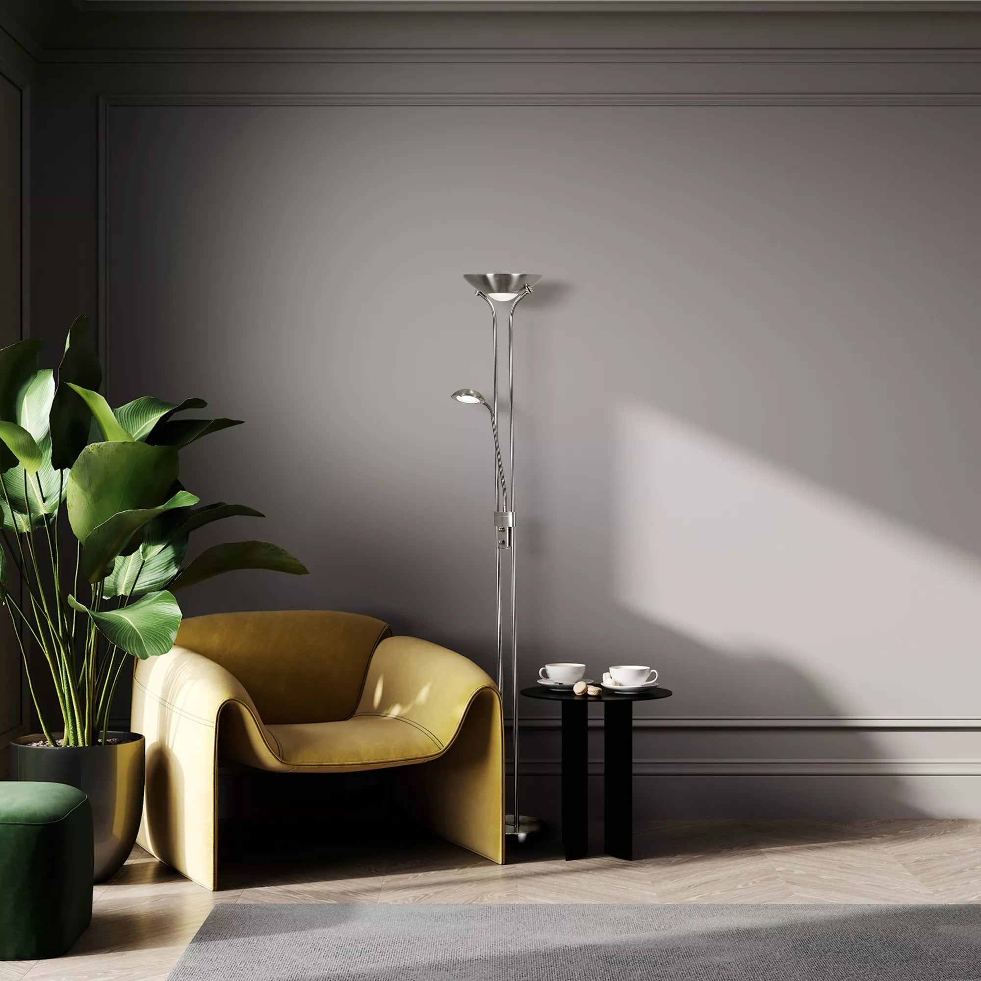Mother & Child Floor Lamp - Satin Silver Metal & Glass