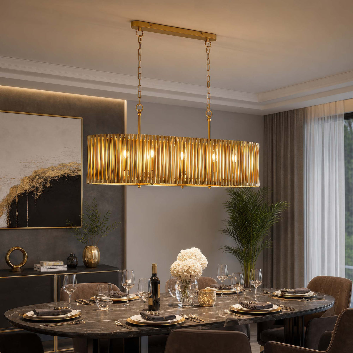 Split 8Lt Oval Pendant, Gold