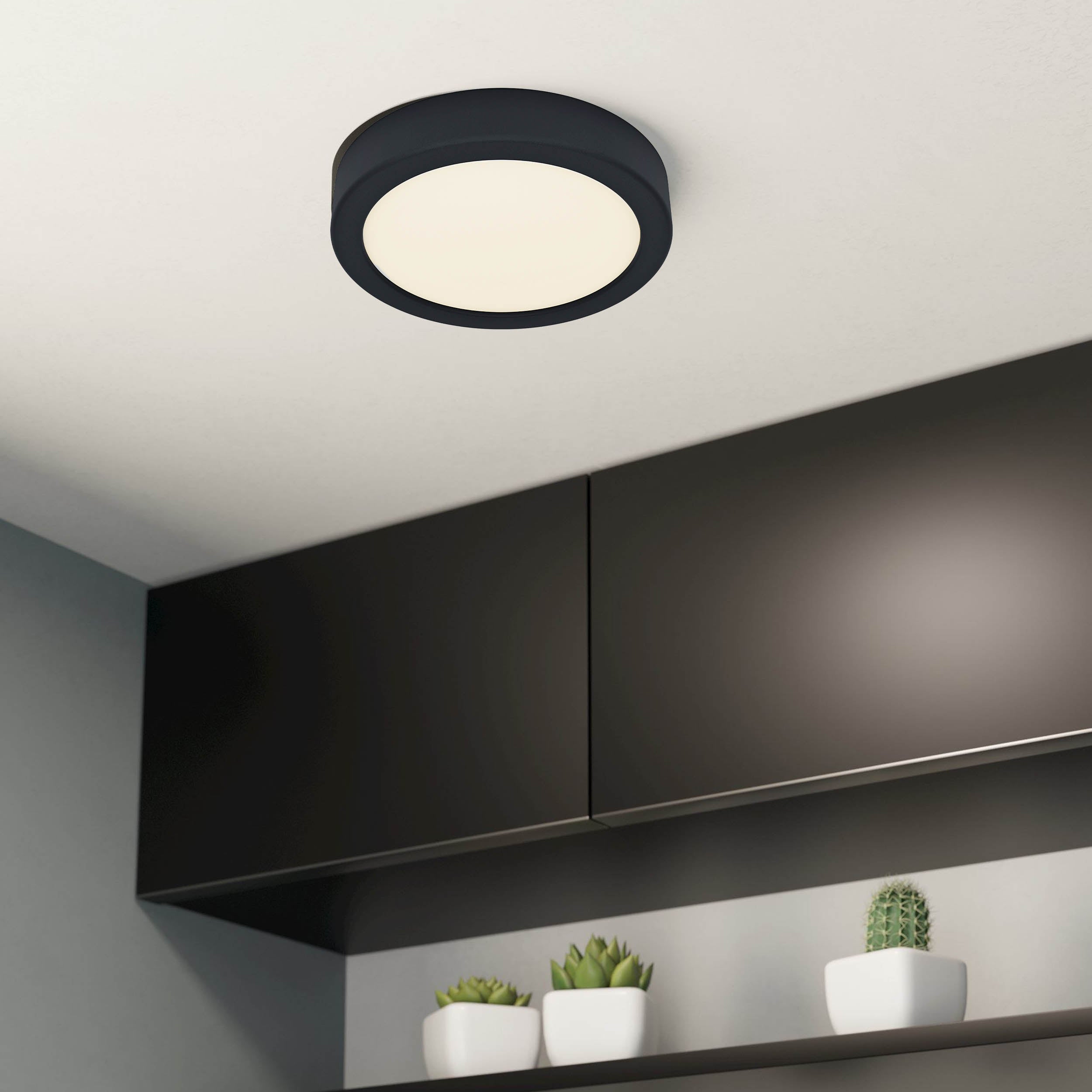 EGLO Fueva 6 IP44 LED CCT Plastic Ceiling Light, (D) 16.6cm Black
