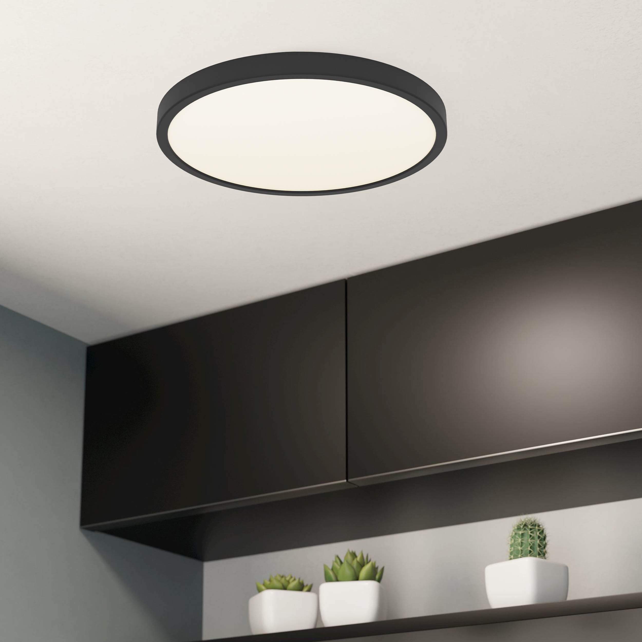 EGLO Fueva 6 Ultra-Slim Surface-Mounted Black Round LED Ceiling Light WBS