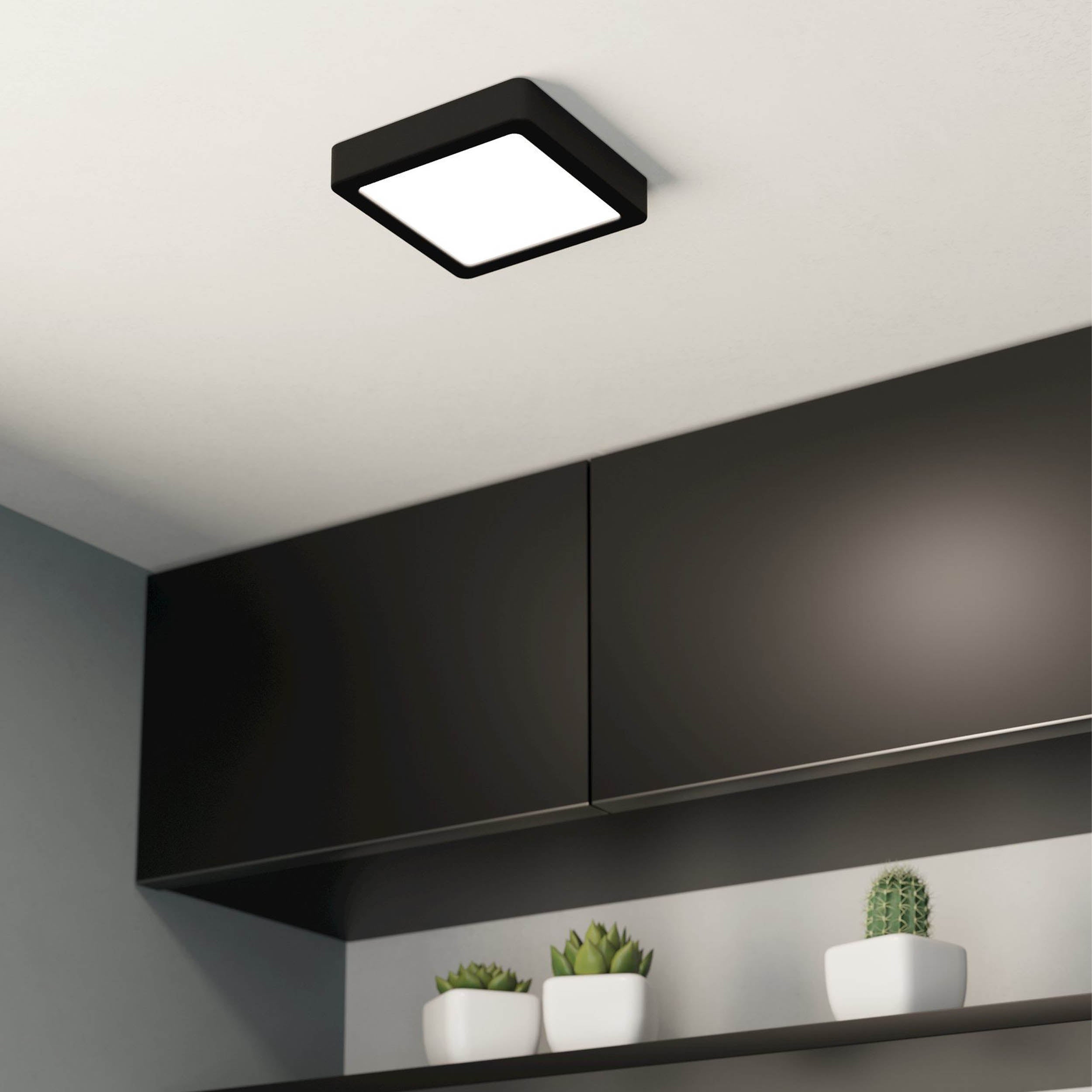 EGLO Fueva 6 Ultra-Slim Tri-Colour Black Square LED Ceiling Light WBS