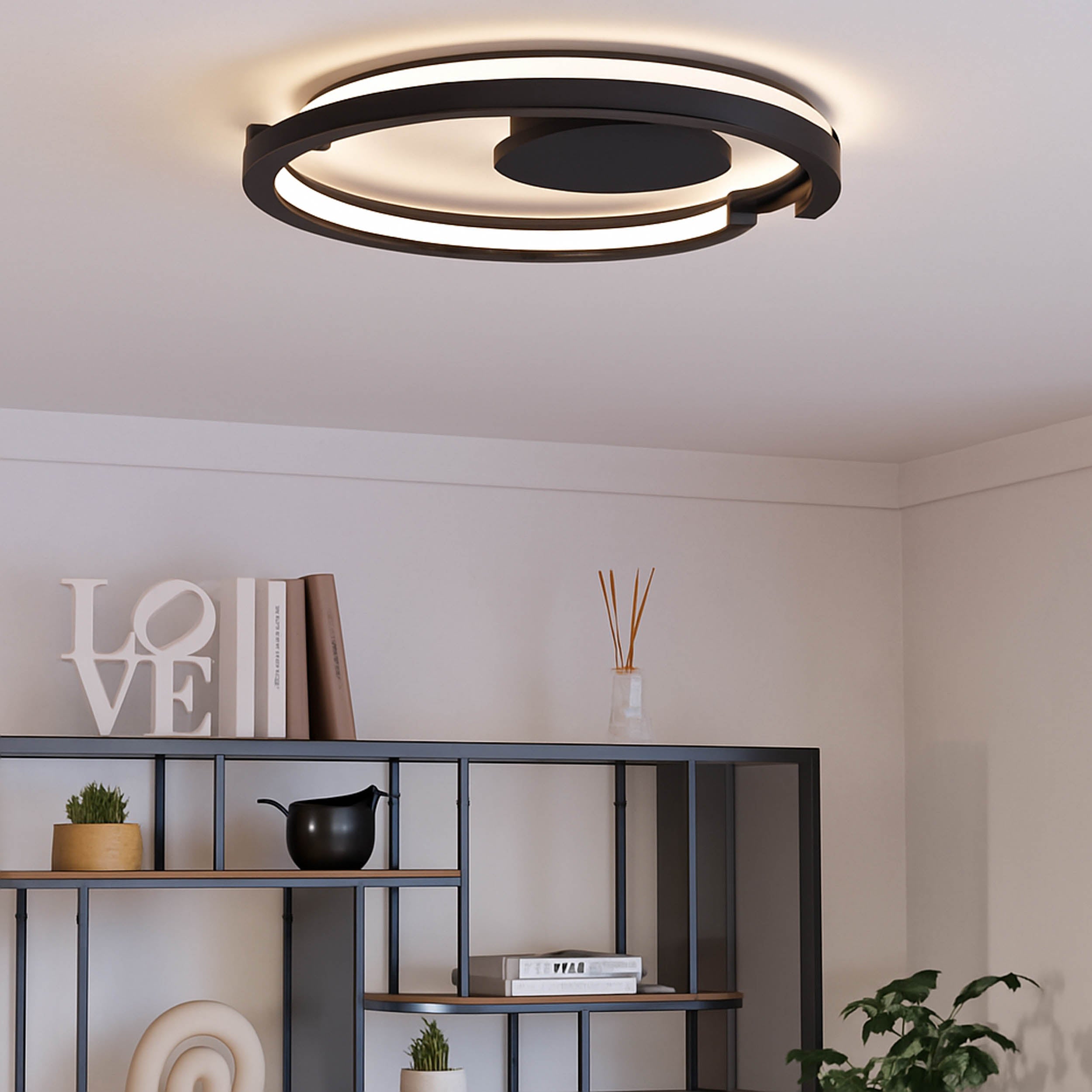 EGLO Mezzomonte Ceiling Light Black 1 Ring Curved LED Ceiling Light with Remote and CCT