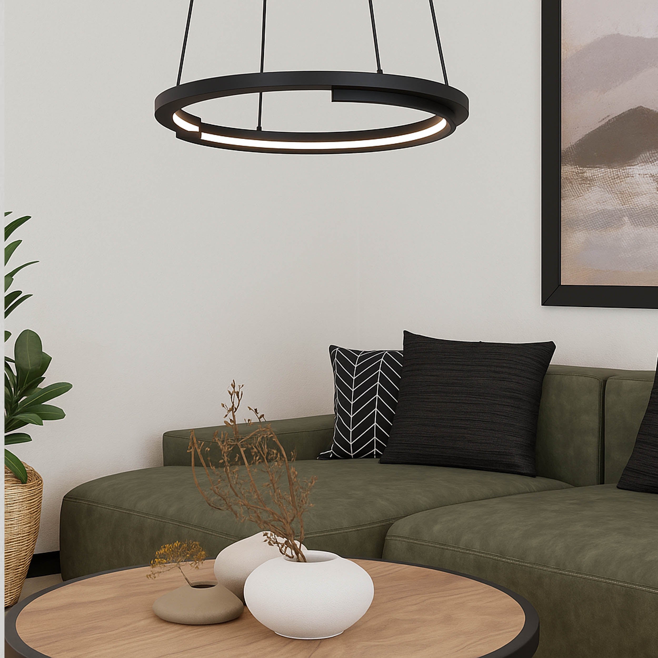 EGLO Mezzomonte Pendant Light Black 2 Ring Floating Double Ring LED Pendant with CCT