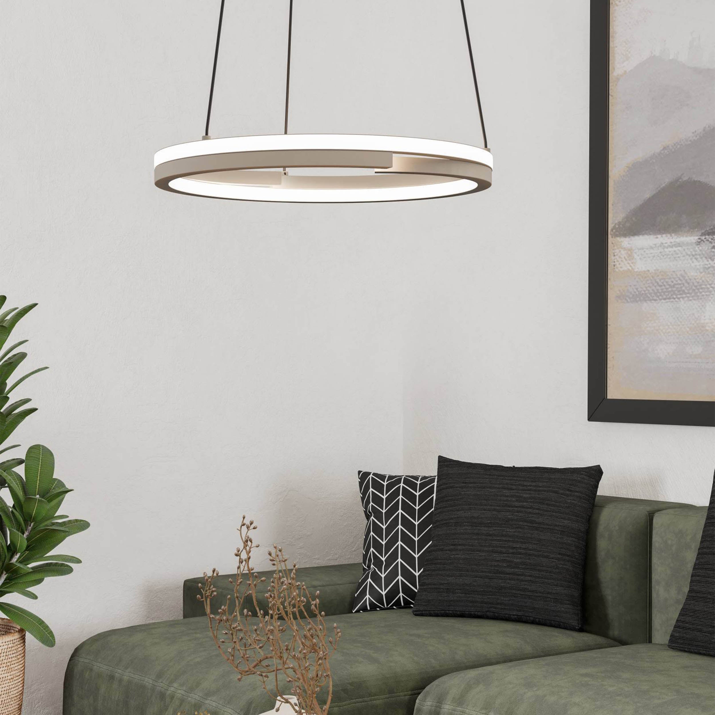 EGLO Mezzomonte Pendant Light Brass 1 Ring Brushed Brass LED Pendant with Dimmable CCT