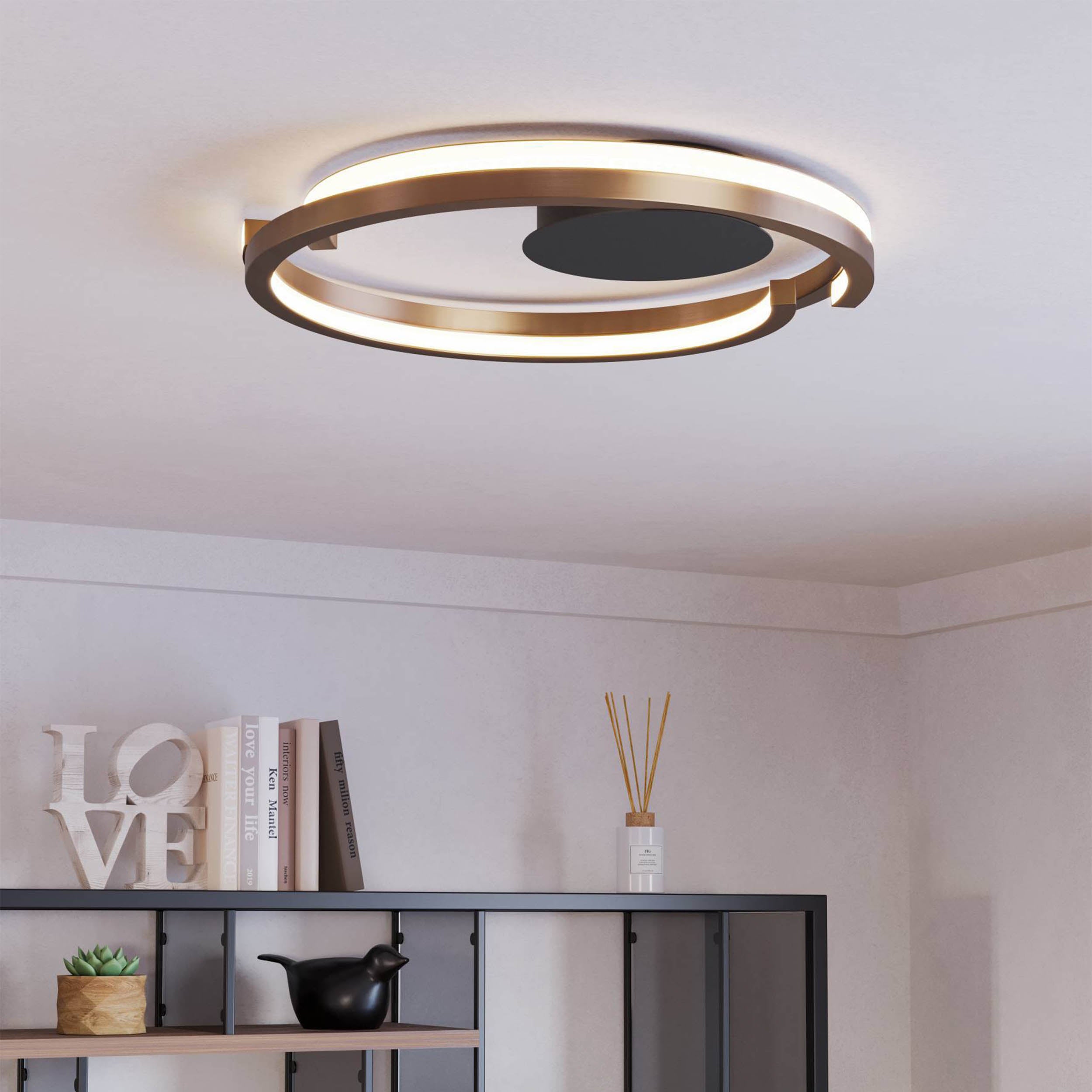 EGLO Mezzomonte Ceiling Light Bronze 2 Ring Interlocking Ring LED Ceiling Light with Remote