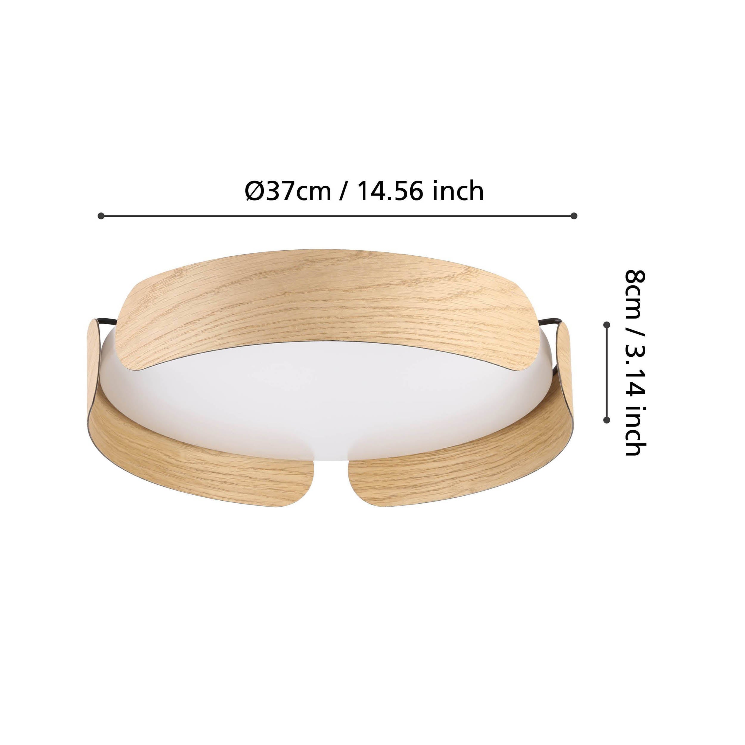 EGLO Valcasotto Ceiling Light Wood Look 40 cm Round LED Ceiling Light with Curved Wooden Accents