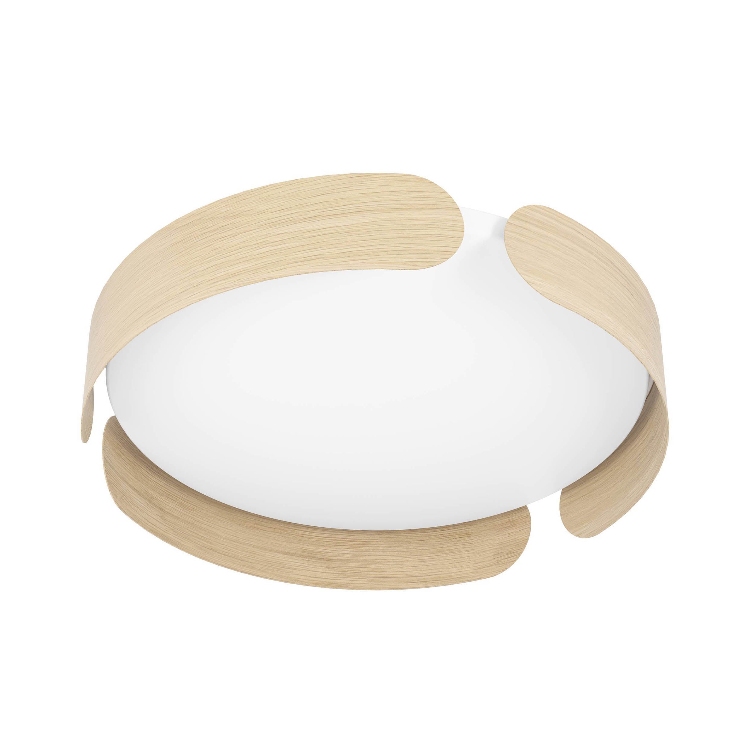 EGLO Valcasotto Ceiling Light Wood Look 40 cm Round LED Ceiling Light with Curved Wooden Accents