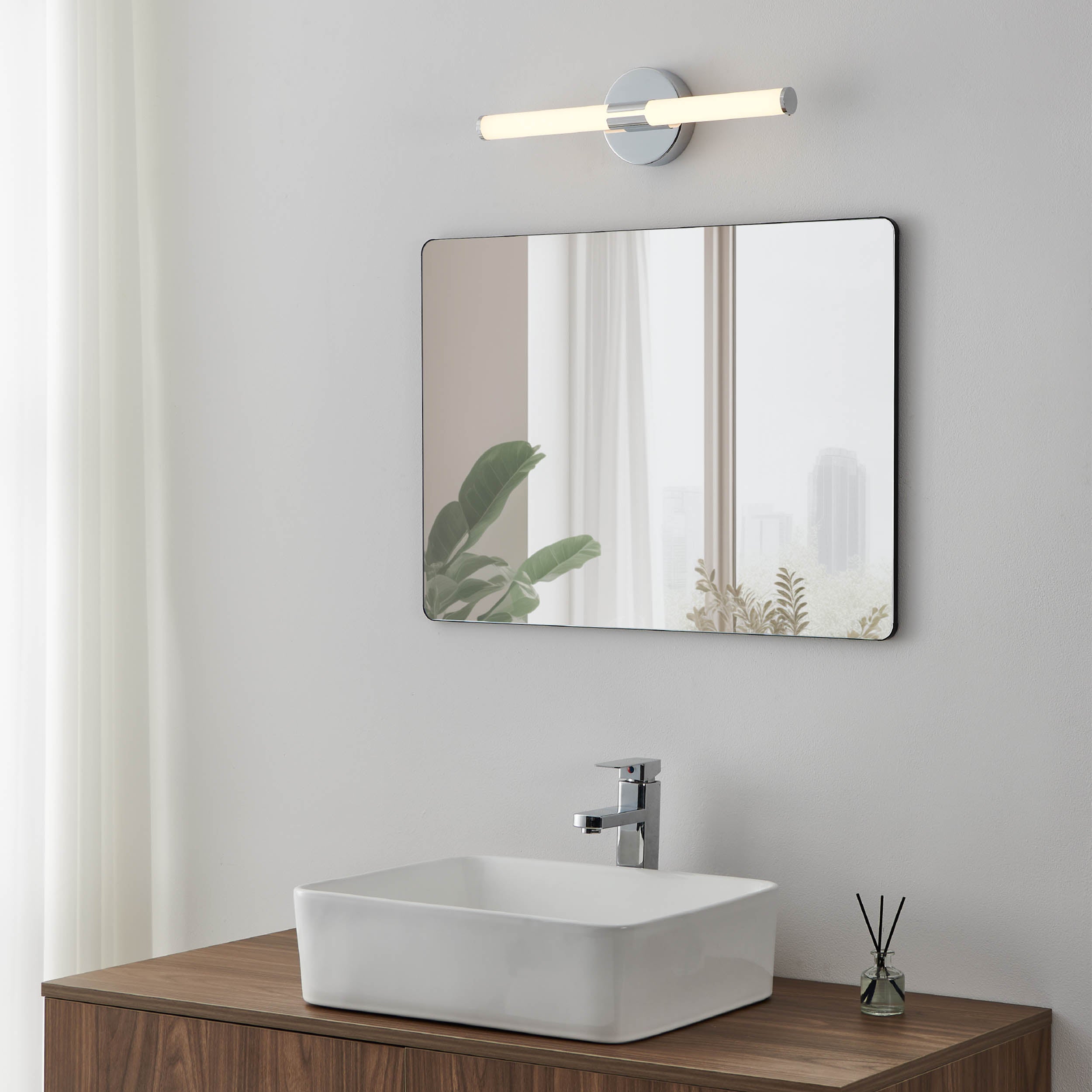 EGLO Ramola Mirror Light Chrome 60 cm Wide Chrome LED Mirror Light with CCT and Splash Protection