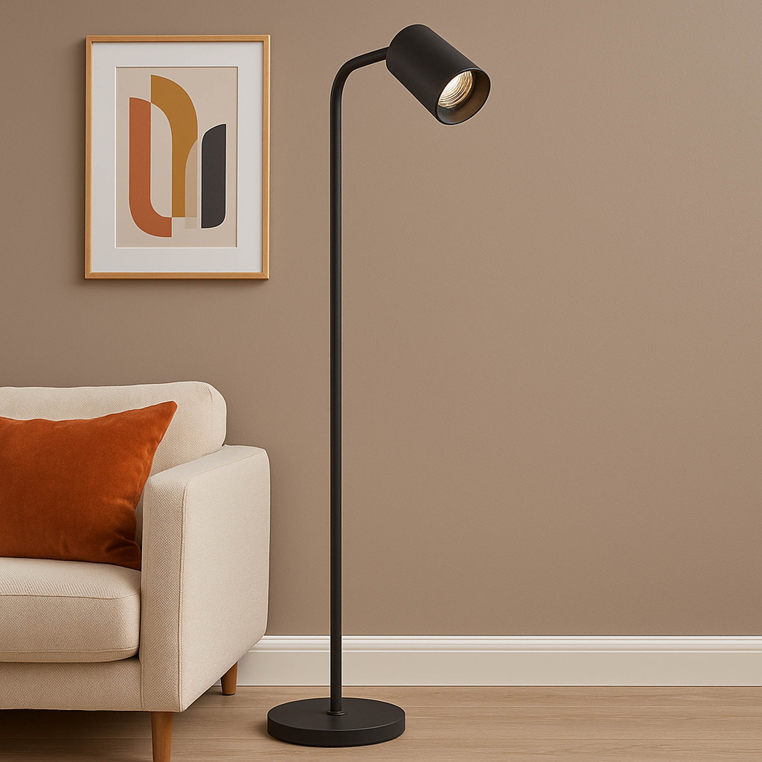 EGLO Rigomagno Floor Lamp Black GU10 Slim Black Metal Floor Lamp with Fixed Head