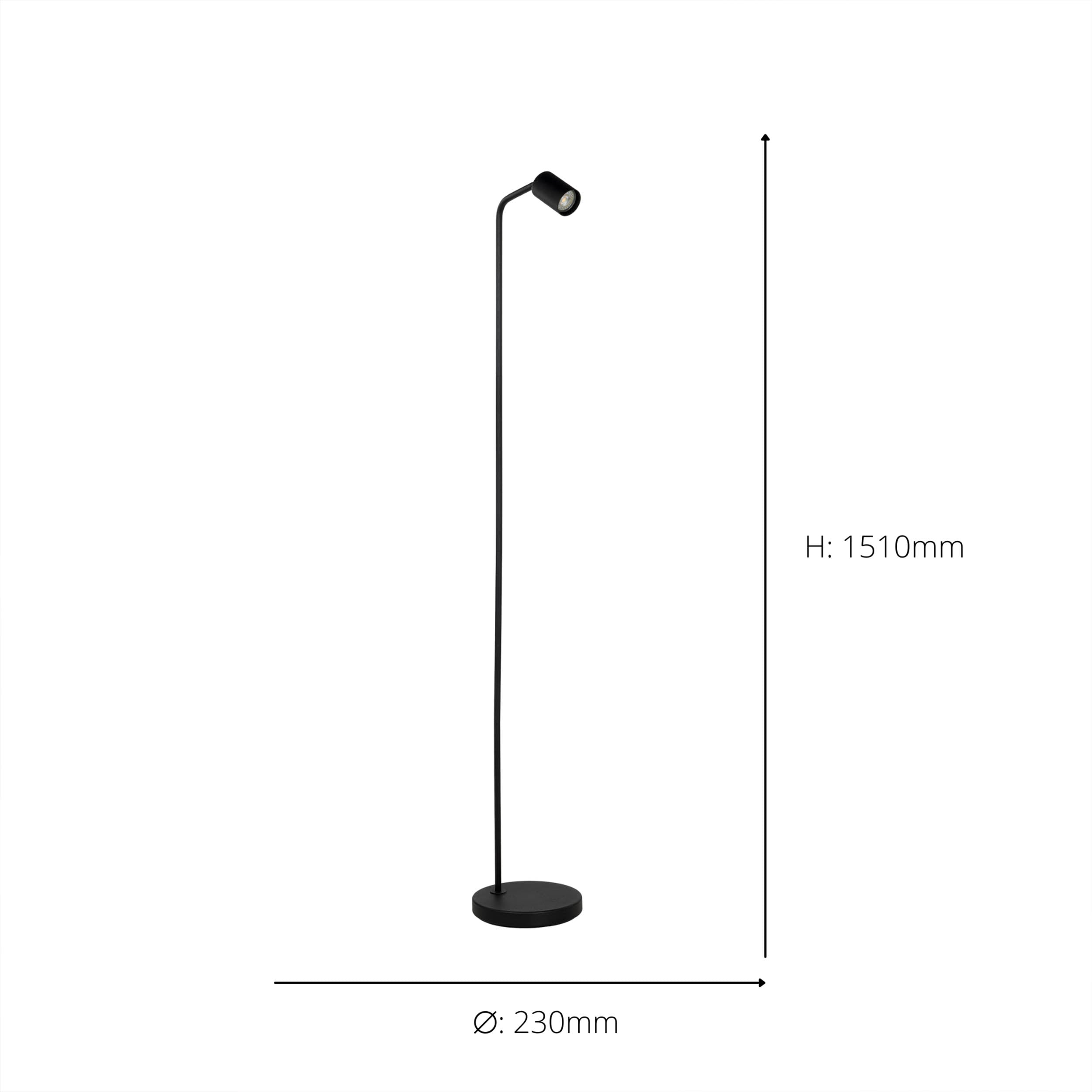 EGLO Rigomagno Floor Lamp Black GU10 Slim Black Metal Floor Lamp with Fixed Head