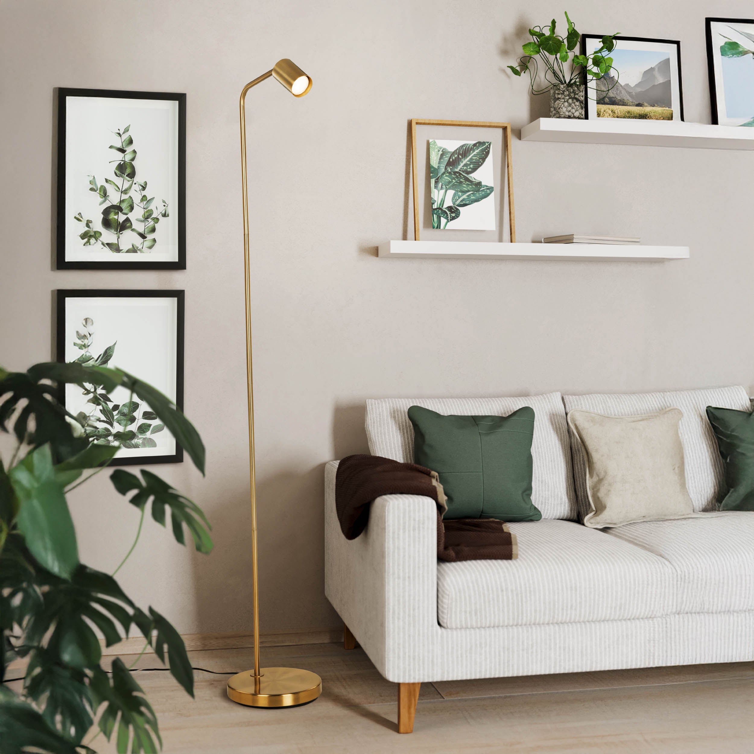 EGLO Rigomagno Floor Lamp Brass GU10 Brushed Brass Floor Lamp with Downward Light