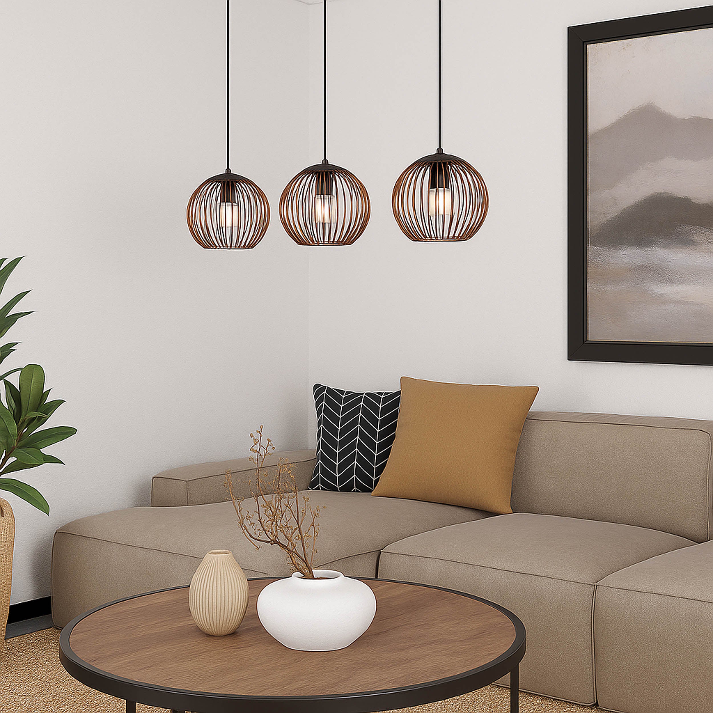 EGLO Almanzora Pendant Light Black Copper 32 cm Triple Shade E27 Hanging Light for Living Rooms