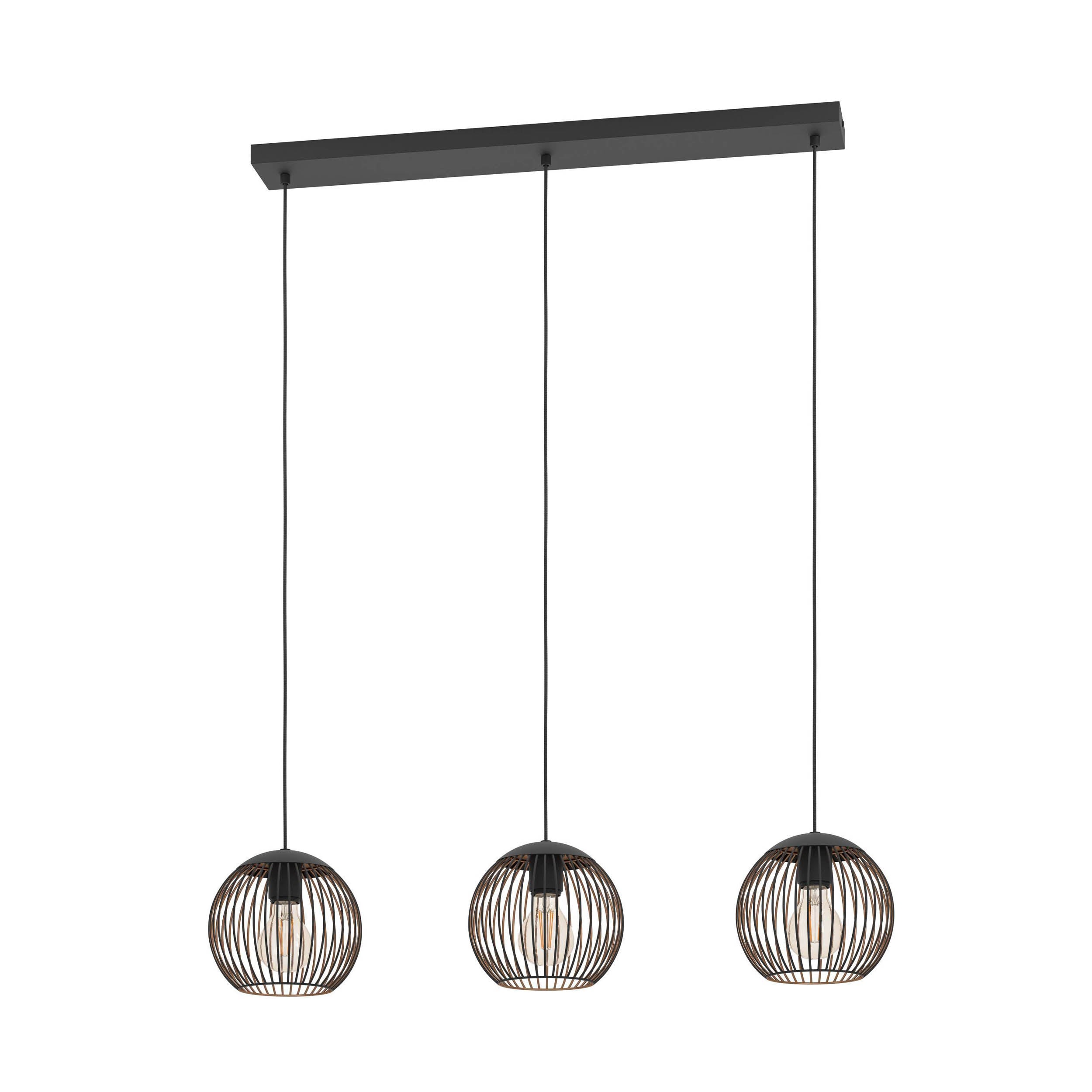 EGLO Almanzora Pendant Light Black Copper 32 cm Triple Shade E27 Hanging Light for Living Rooms