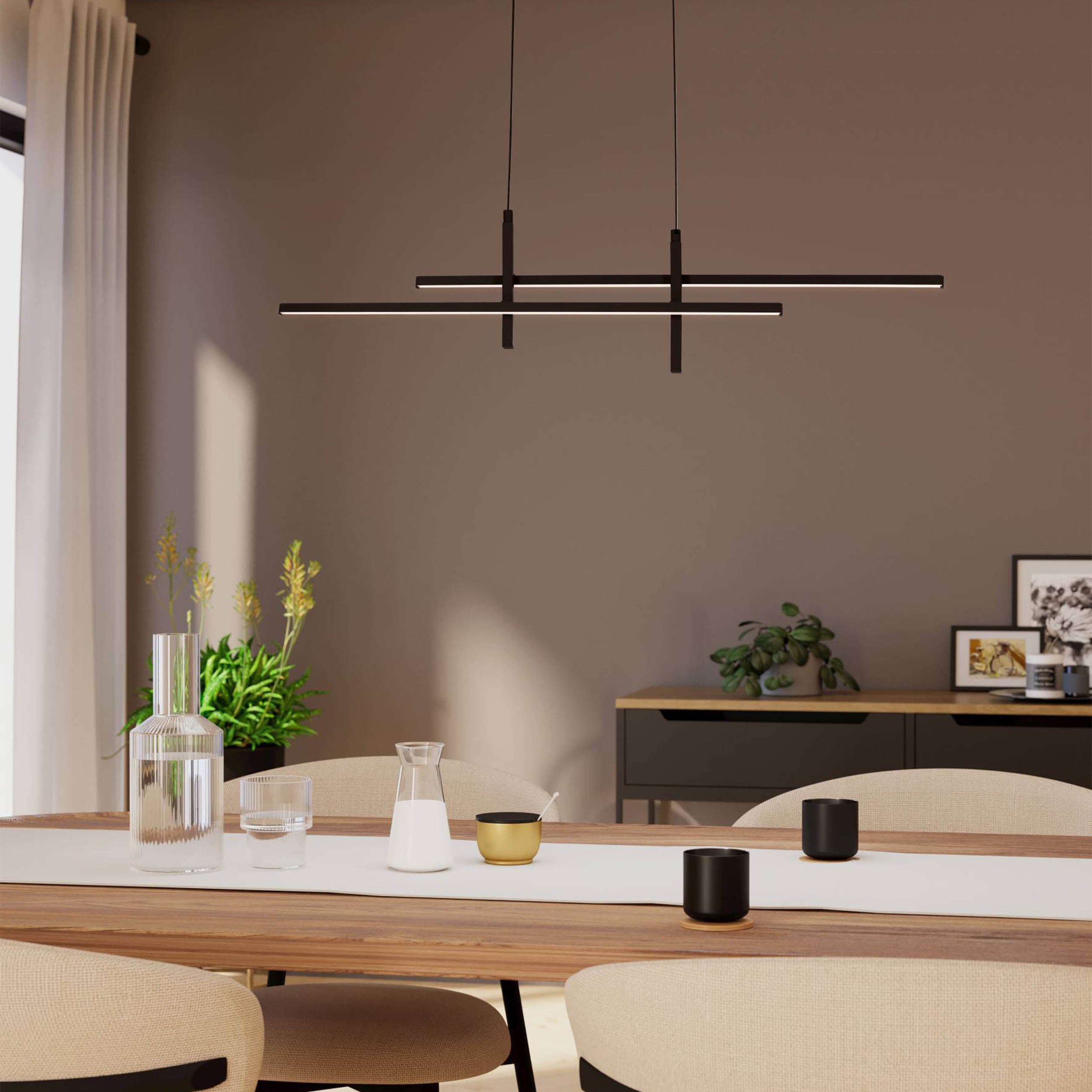 EGLO Trepiliano Pendant Light Black 2 Bar Minimalist LED Pendant Light with Staggered Struts