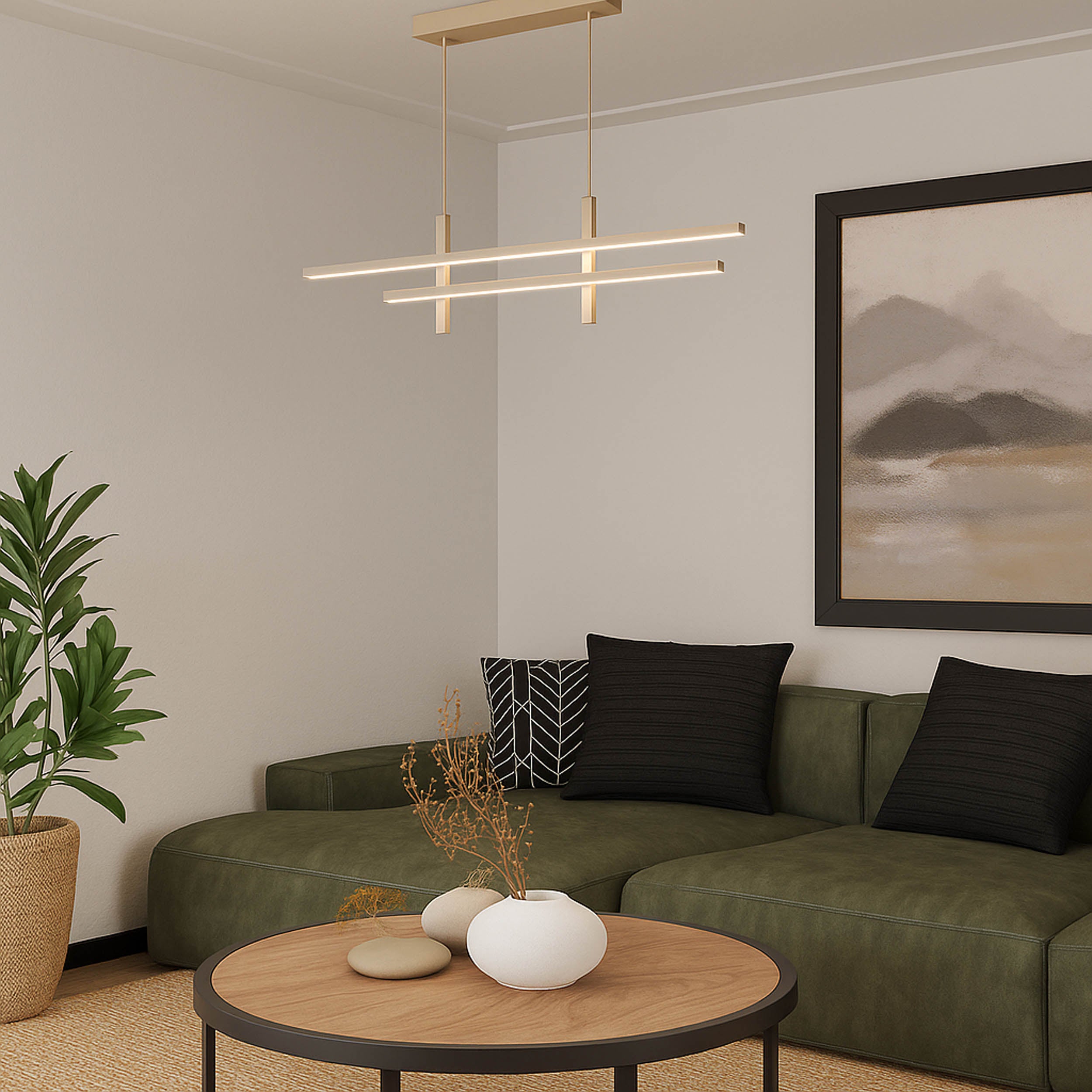 EGLO Trepiliano Pendant Light Sand 2 Bar Adjustable Height LED Pendant Light with Warm Finish