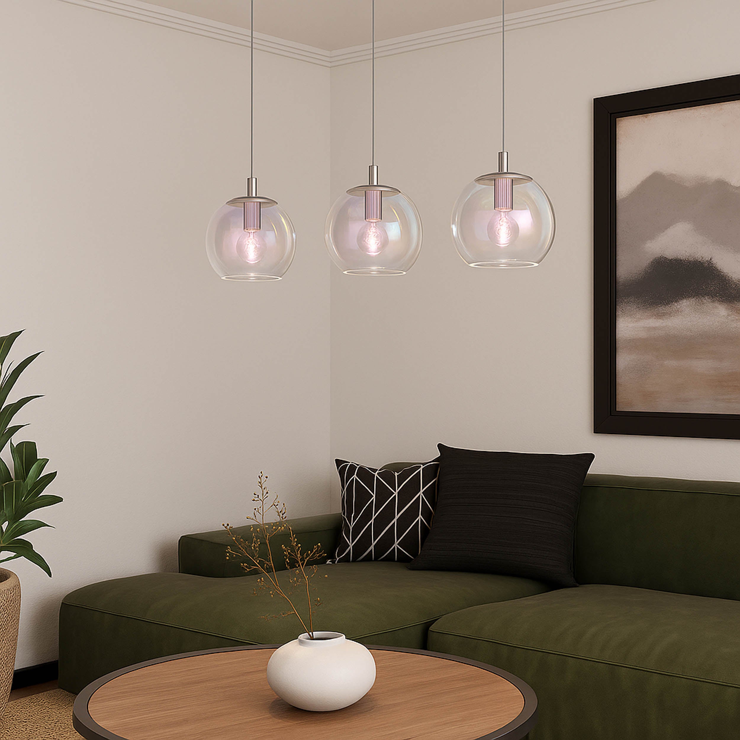 EGLO Ariscani 2 Pendant Light Chrome 3 Globe Triple Iridescent Glass Globe Pendant with E27